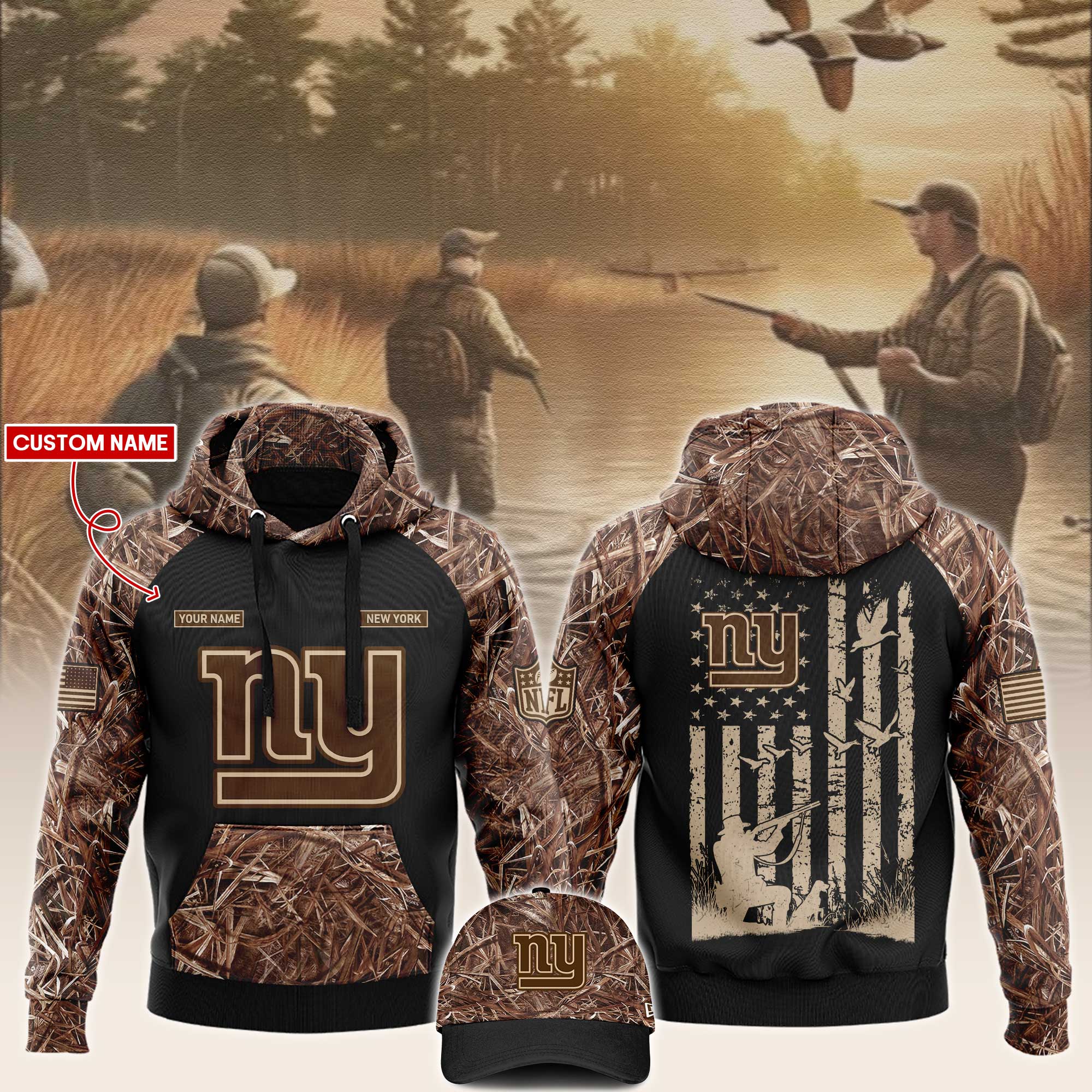 New York Giants Hunting Hoodie And Sweatpants Custom Your Name 2024 Versions, Cap, Sport Hoodie And Sweatpants, Sport Gifts For Fan EHIVM-62765