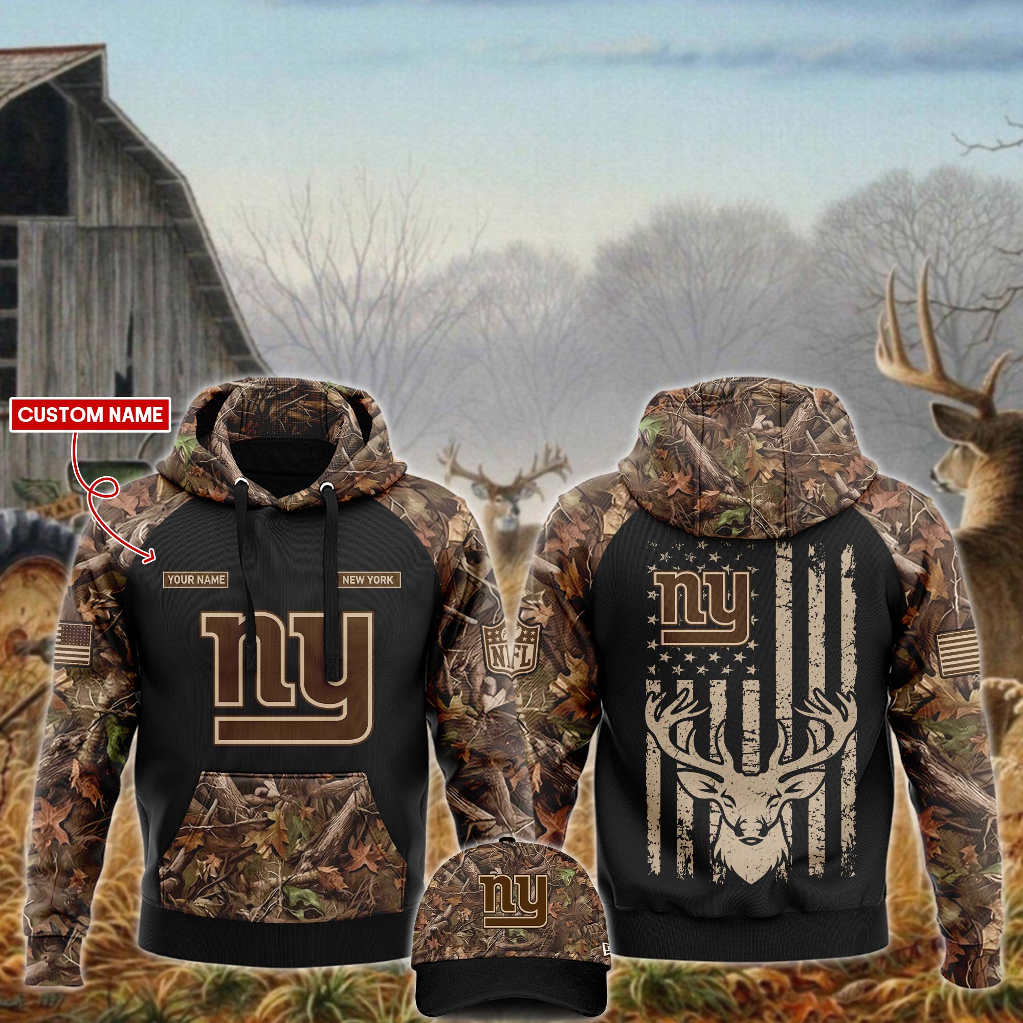 New York Giants Hunting Hoodie And Sweatpants Custom Your Name 2024 Versions, Cap, Sport Hoodie And Sweatpants, Sport Gifts For Fan EHIVM-62766