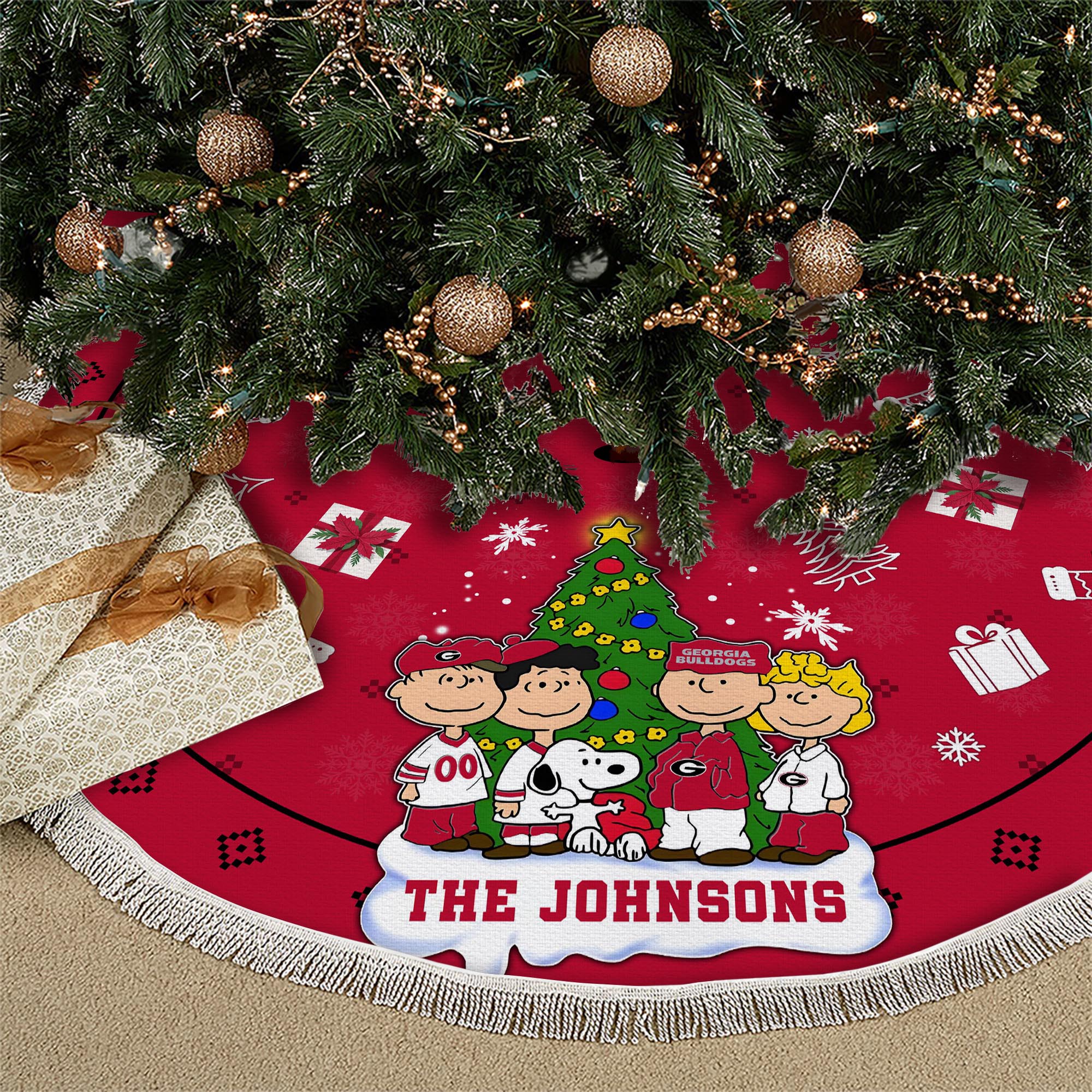 Georgia Bulldogs Tree Skirt Bordered Custom Family Name 2024 Version, Christmas Tree Skirt For Sport Fans, Christmas Decorations EHIVM-62777