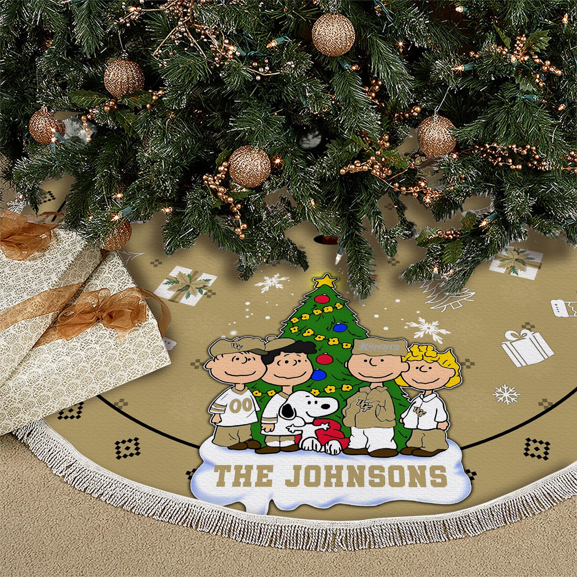 UCF Knights Tree Skirt Bordered Custom Family Name 2024 Version, Christmas Tree Skirt For Sport Fans, Christmas Decorations EHIVM-62777