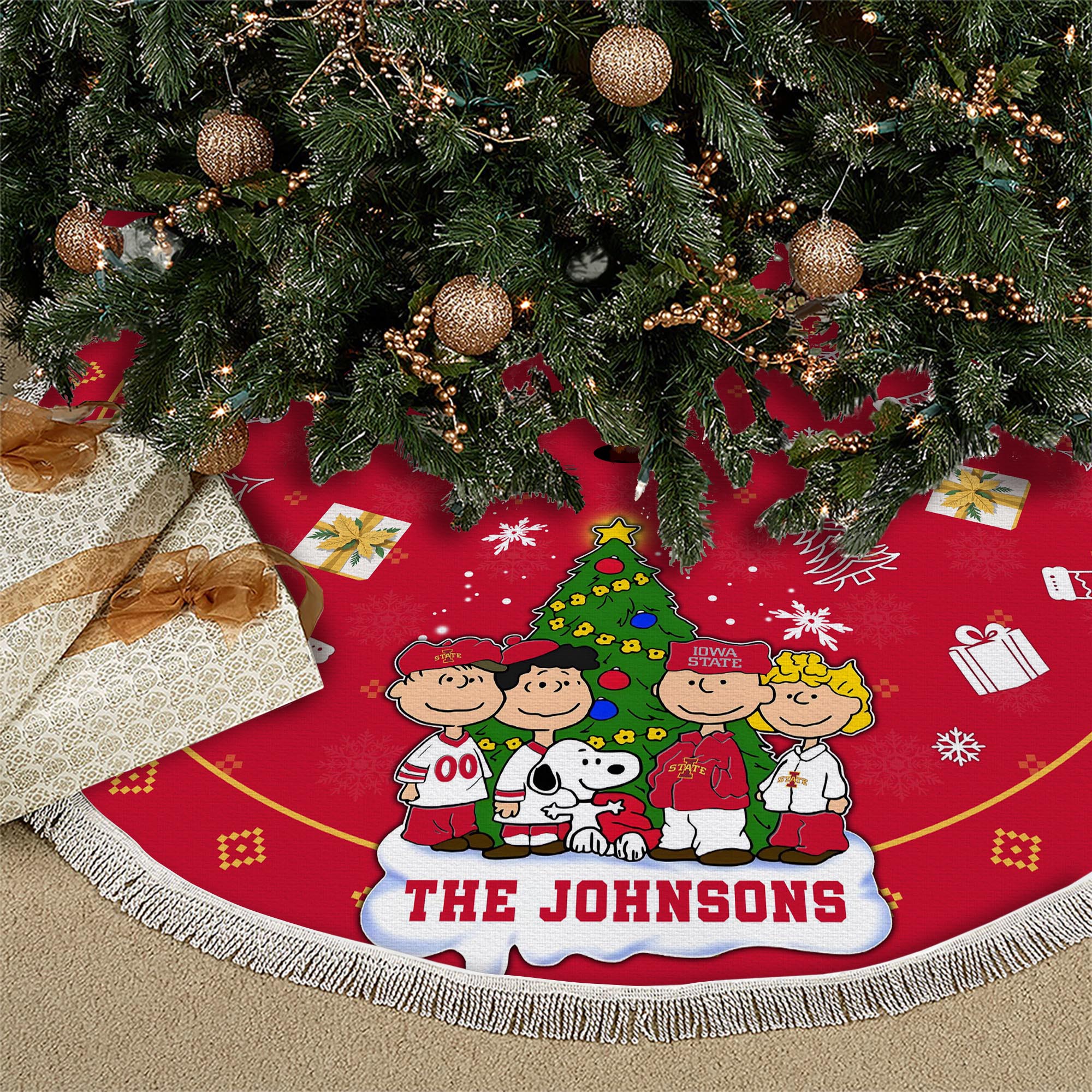 Iowa State Cyclones Tree Skirt Bordered Custom Family Name 2024 Version, Christmas Tree Skirt For Sport Fans, Christmas Decorations EHIVM-62777