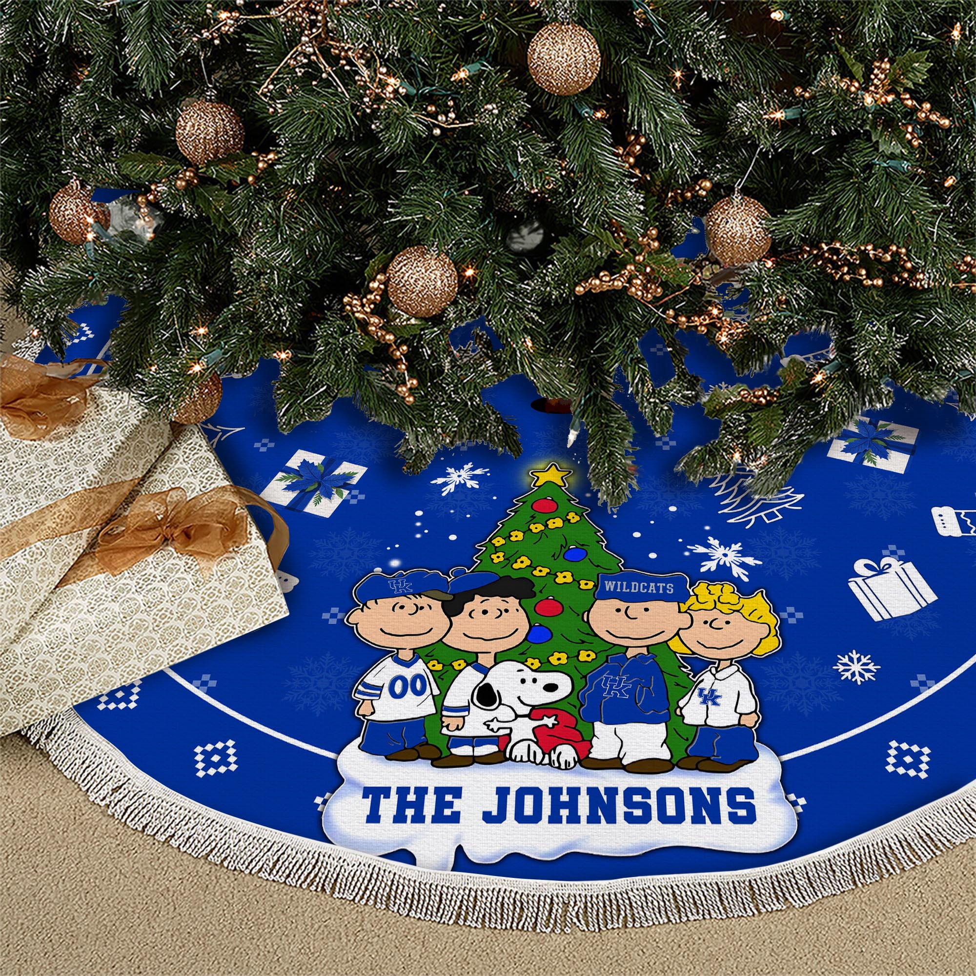 Kentucky Wildcats Tree Skirt Bordered Custom Family Name 2024 Version, Christmas Tree Skirt For Sport Fans, Christmas Decorations EHIVM-62777