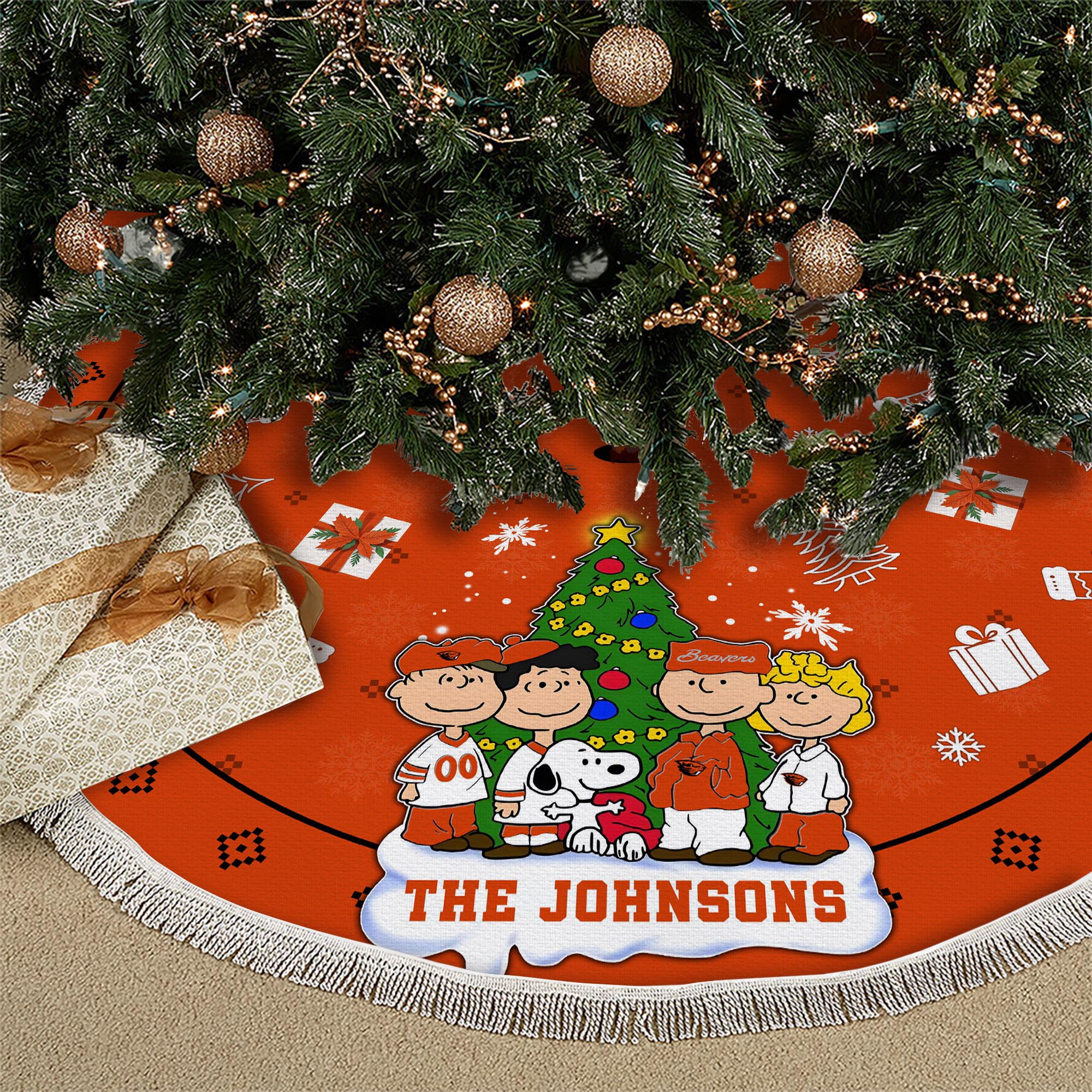 Oregon State Beavers Tree Skirt Bordered Custom Family Name 2024 Version, Christmas Tree Skirt For Sport Fans, Christmas Decorations EHIVM-62777