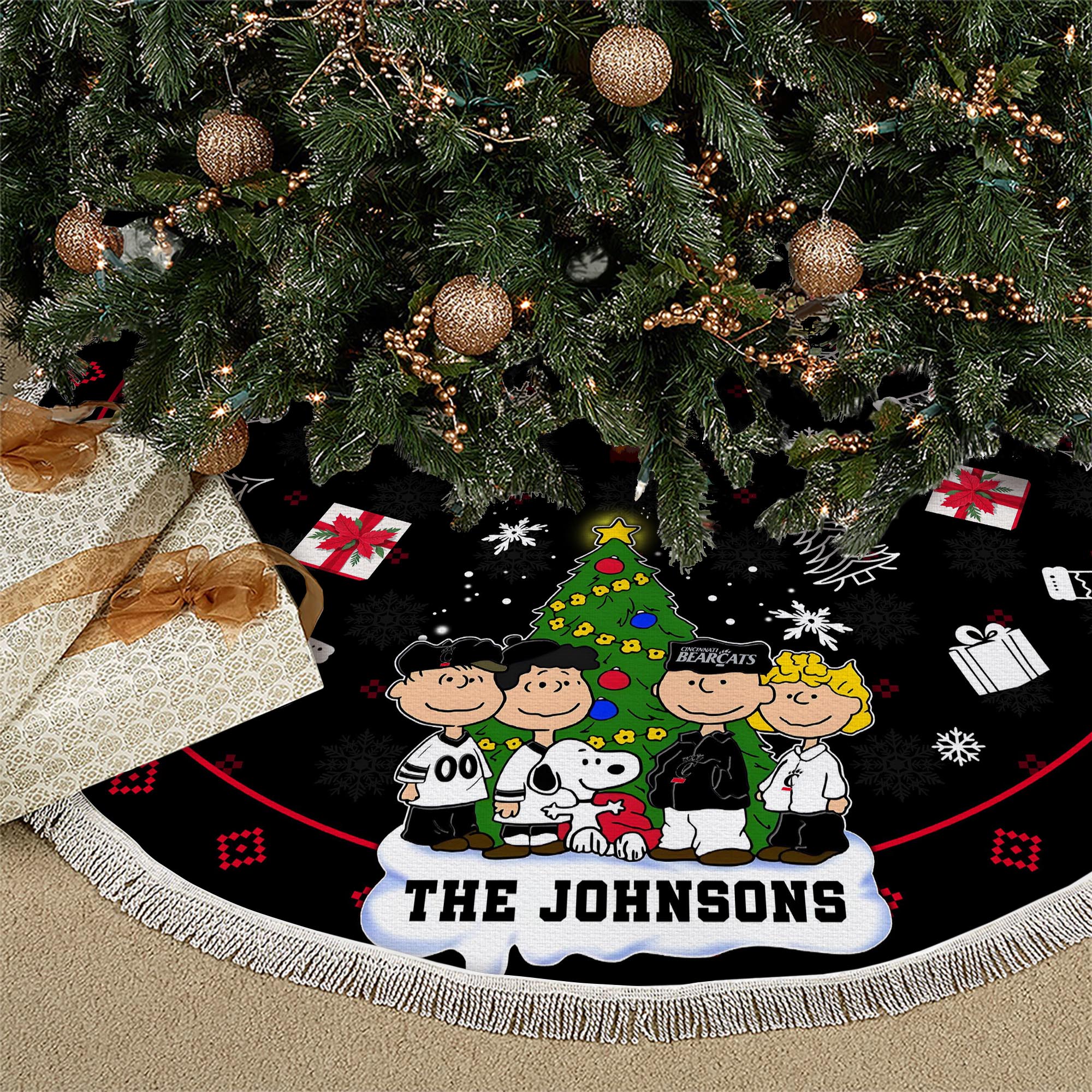 Cincinnati Bearcats Tree Skirt Bordered Custom Family Name 2024 Version, Christmas Tree Skirt For Sport Fans, Christmas Decorations EHIVM-62777