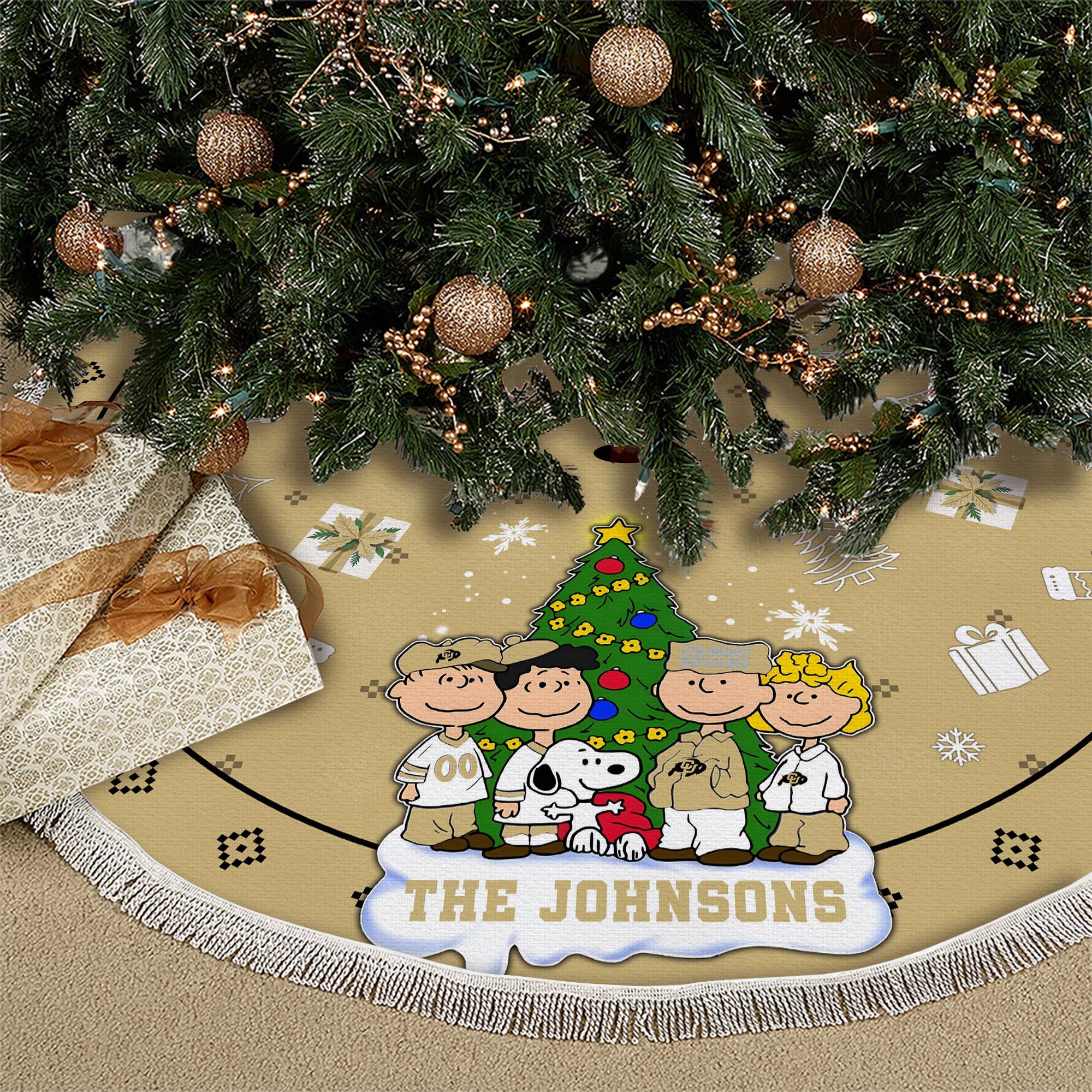 Colorado Buffaloes Tree Skirt Bordered Custom Family Name 2024 Version, Christmas Tree Skirt For Sport Fans, Christmas Decorations EHIVM-62777