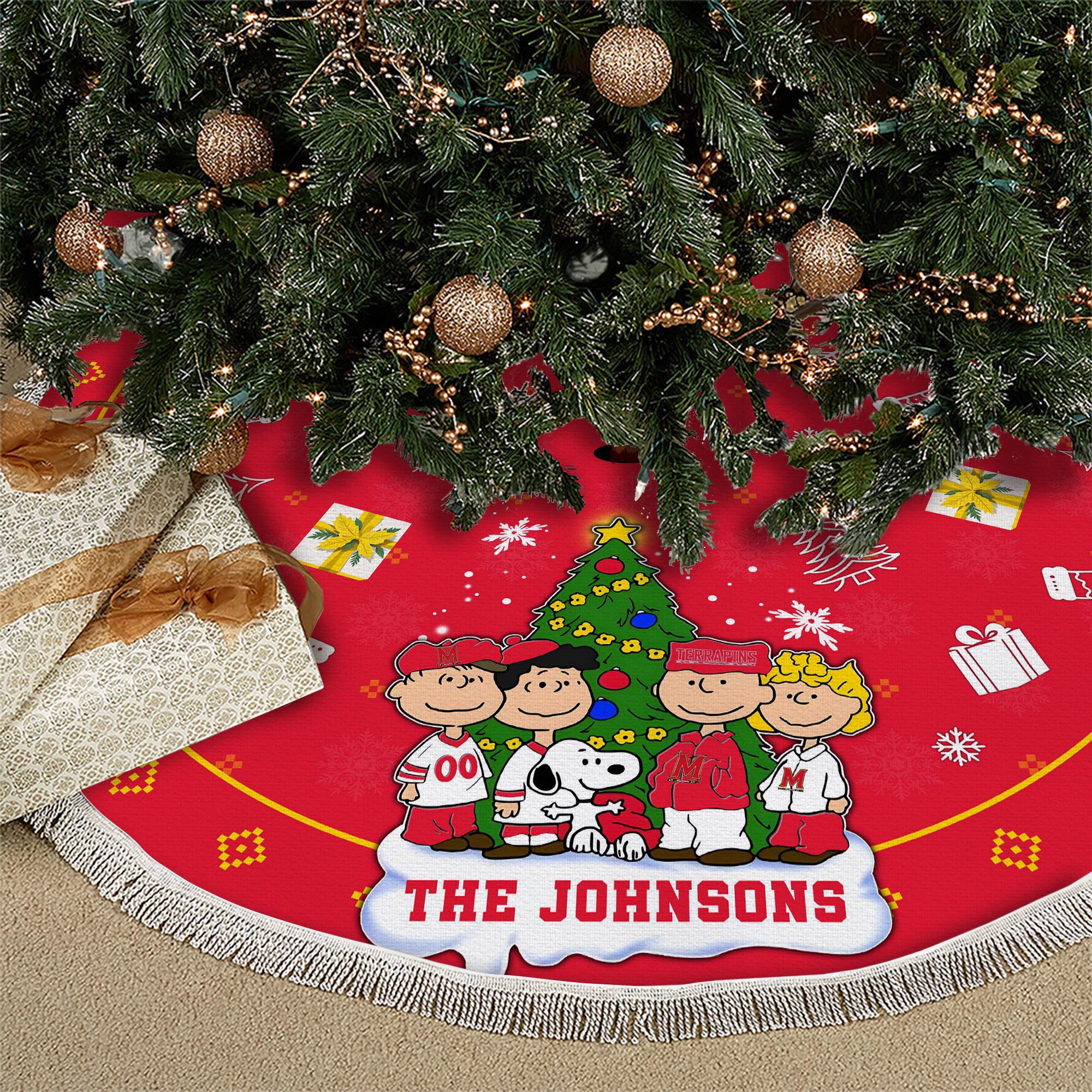 Maryland Terrapins Tree Skirt Bordered Custom Family Name 2024 Version, Christmas Tree Skirt For Sport Fans, Christmas Decorations EHIVM-62777