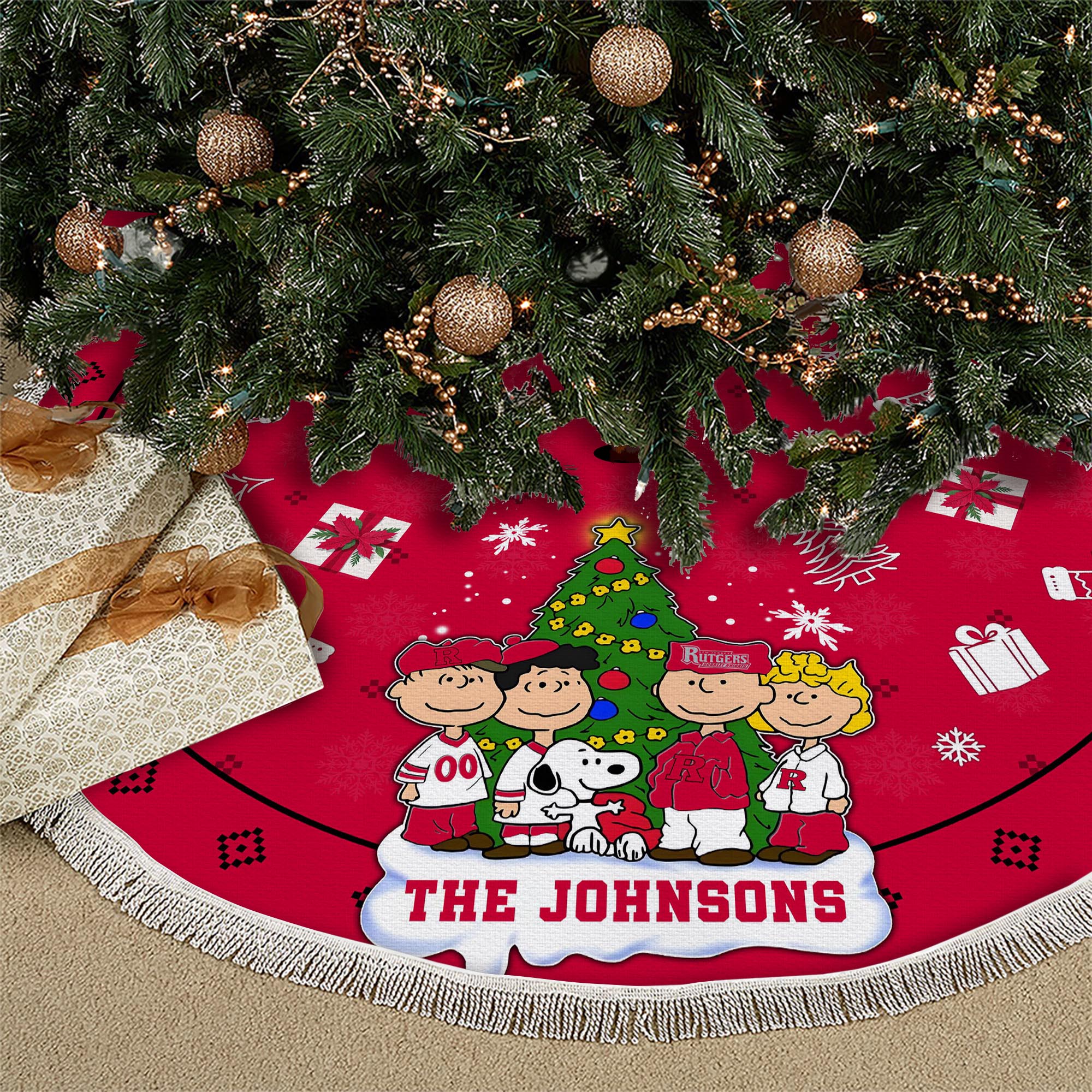 Rutgers Scarlet Knights Tree Skirt Bordered Custom Family Name 2024 Version, Christmas Tree Skirt For Sport Fans, Christmas Decorations EHIVM-62777