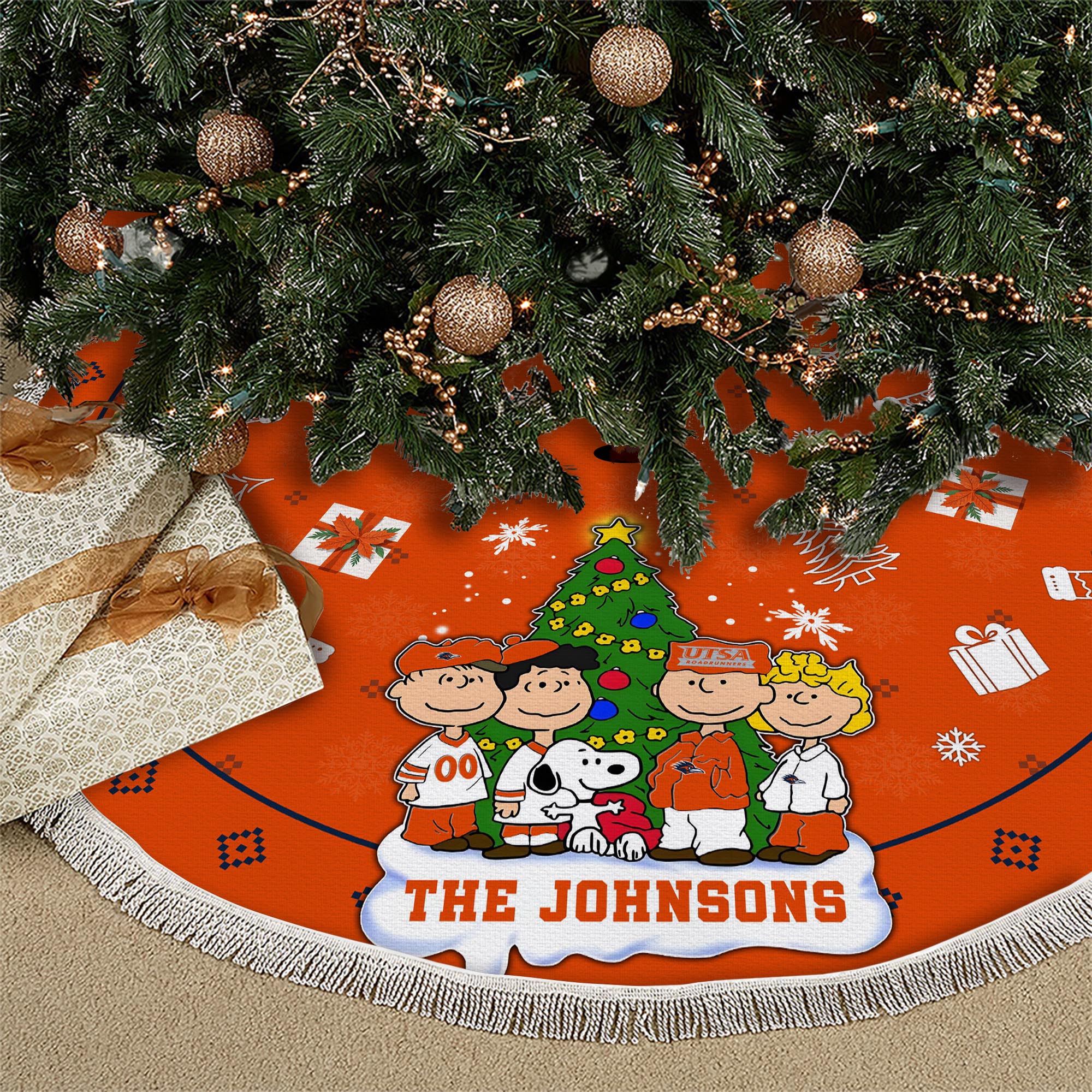 UTSA Roadrunners Tree Skirt Bordered Custom Family Name 2024 Version, Christmas Tree Skirt For Sport Fans, Christmas Decorations EHIVM-62777