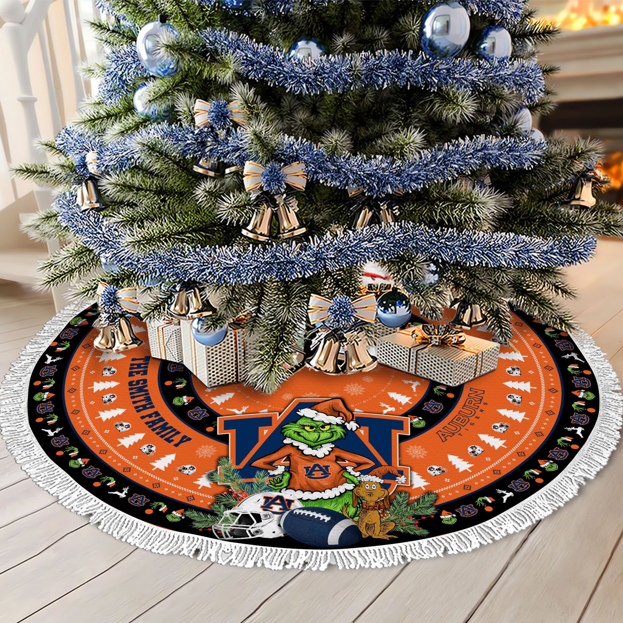 Auburn Tigers Tree Skirt Bordered Custom Family Name 2024 Version, Christmas Tree Skirt For Sport Fans, Christmas Decorations EHIVM-62779