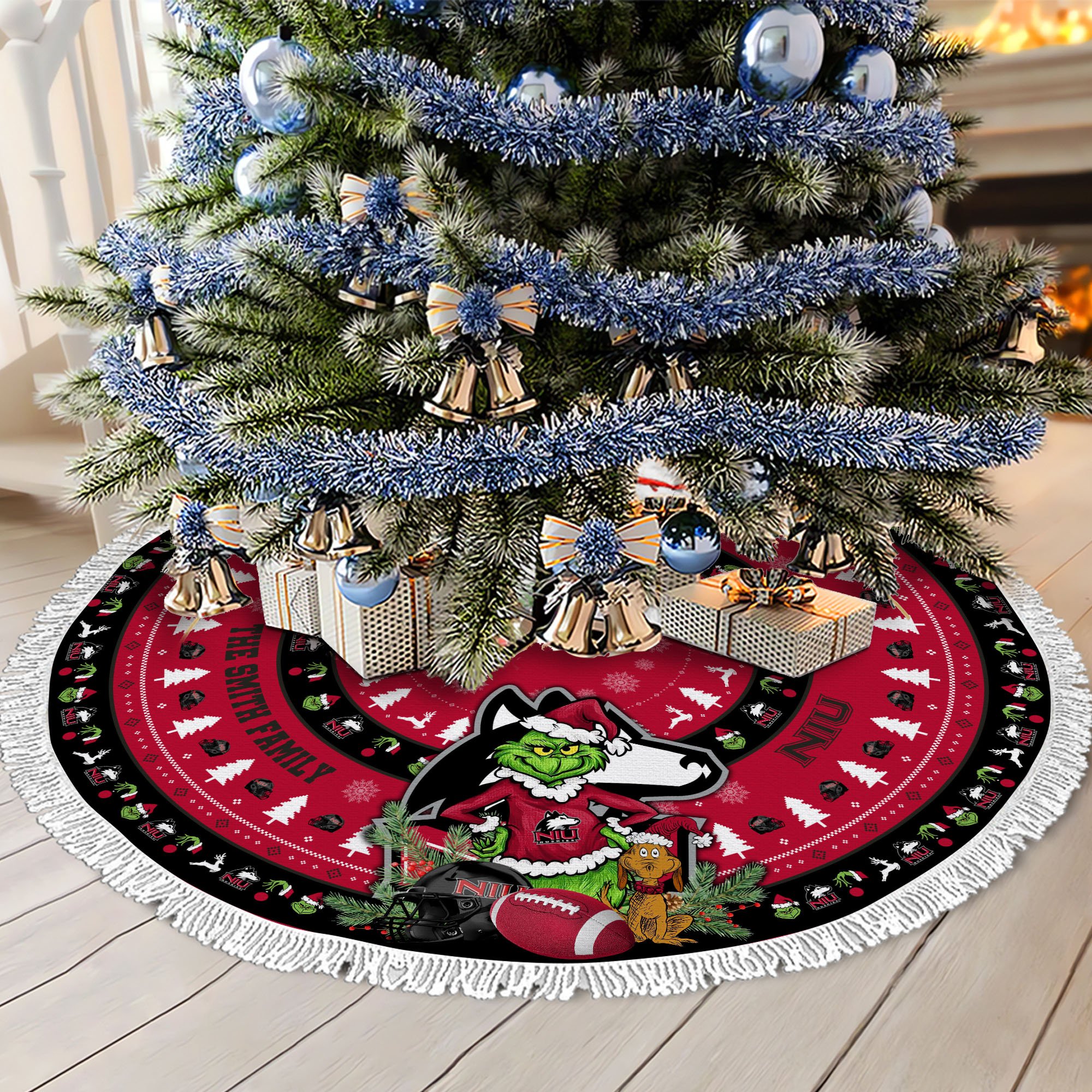 Northern Illinois Huskies Tree Skirt Bordered Custom Family Name 2024 Version, Christmas Tree Skirt For Sport Fans, Christmas Decorations EHIVM-62779