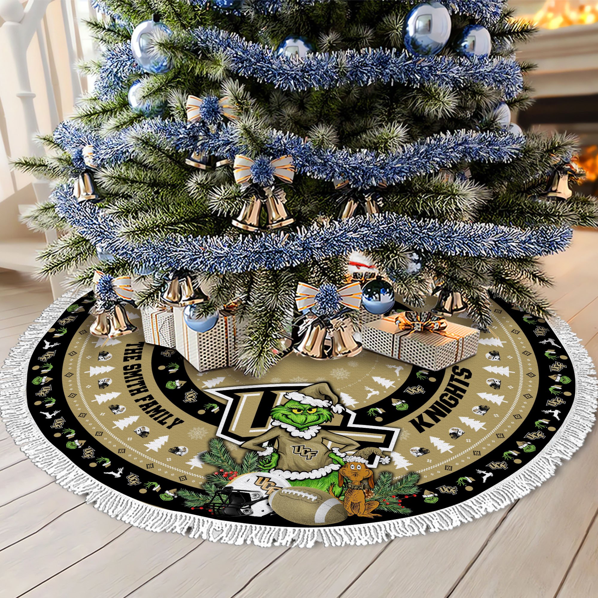 UCF Knights Tree Skirt Bordered Custom Family Name 2024 Version, Christmas Tree Skirt For Sport Fans, Christmas Decorations EHIVM-62779