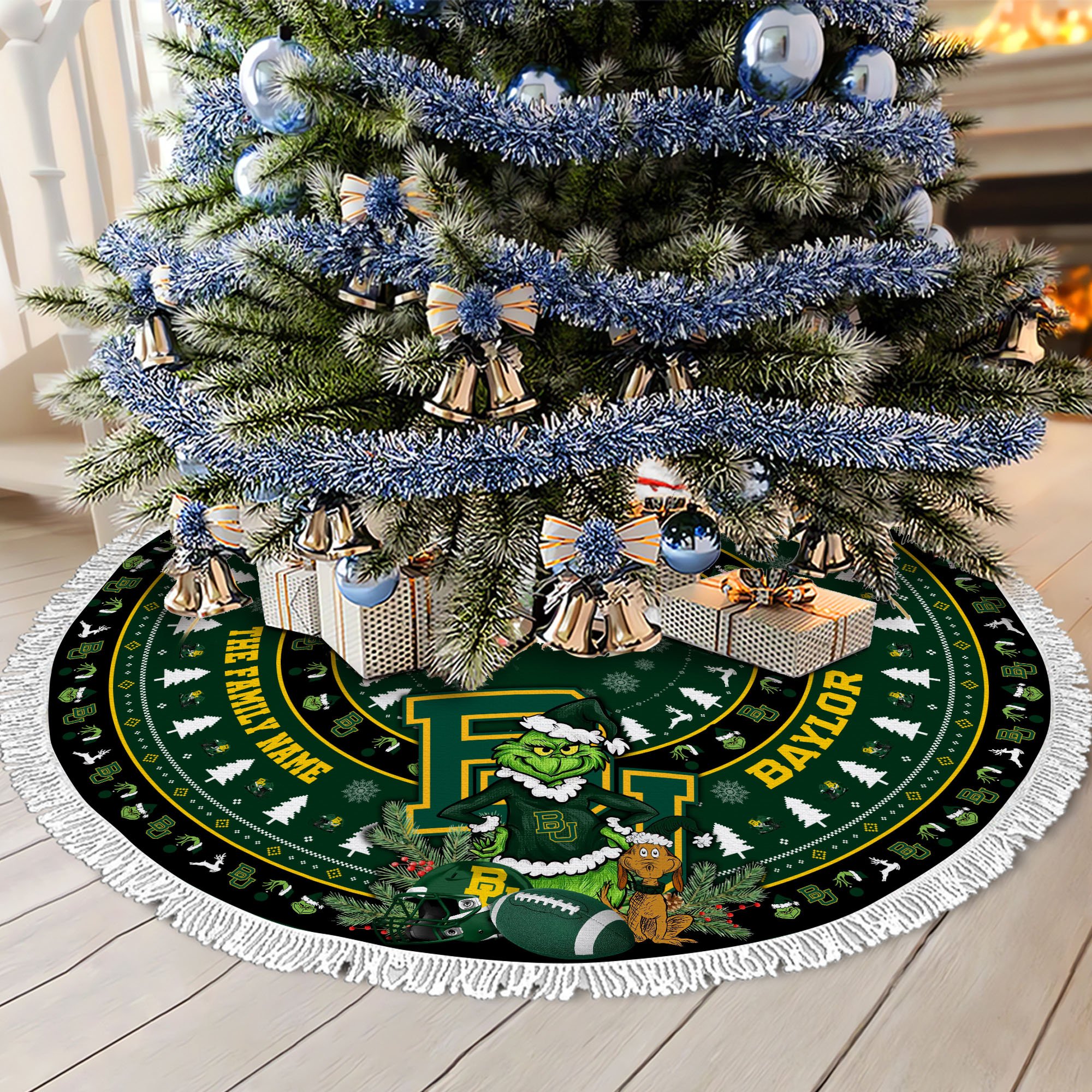 Baylor Bears Tree Skirt Bordered Custom Family Name 2024 Version, Christmas Tree Skirt For Sport Fans, Christmas Decorations EHIVM-62779