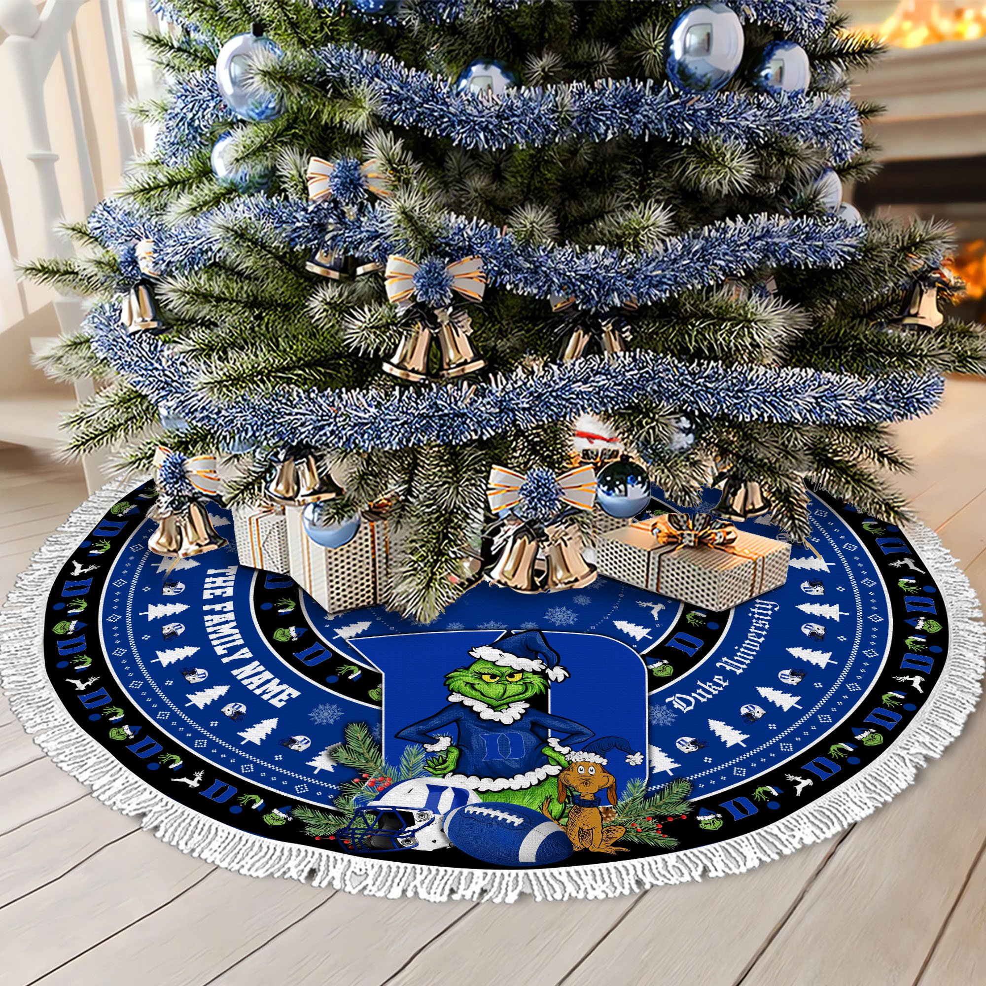 Duke Blue Devils Tree Skirt Bordered Custom Family Name 2024 Version, Christmas Tree Skirt For Sport Fans, Christmas Decorations EHIVM-62779