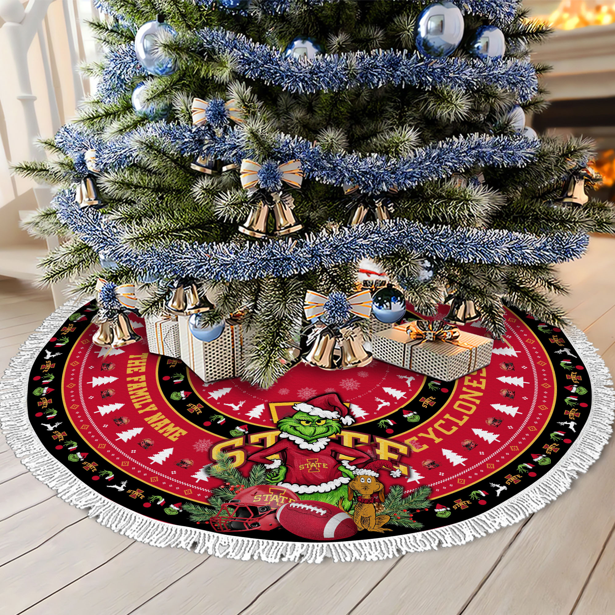 Iowa State Cyclones Tree Skirt Bordered Custom Family Name 2024 Version, Christmas Tree Skirt For Sport Fans, Christmas Decorations EHIVM-62779