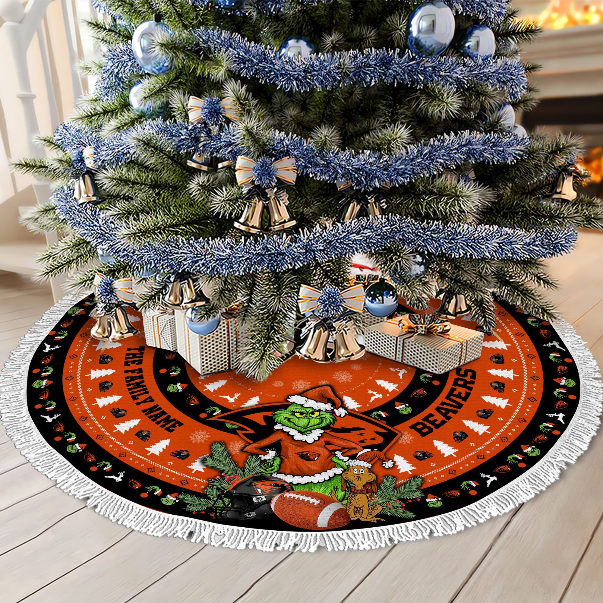 Oregon State Beavers Tree Skirt Bordered Custom Family Name 2024 Version, Christmas Tree Skirt For Sport Fans, Christmas Decorations EHIVM-62779