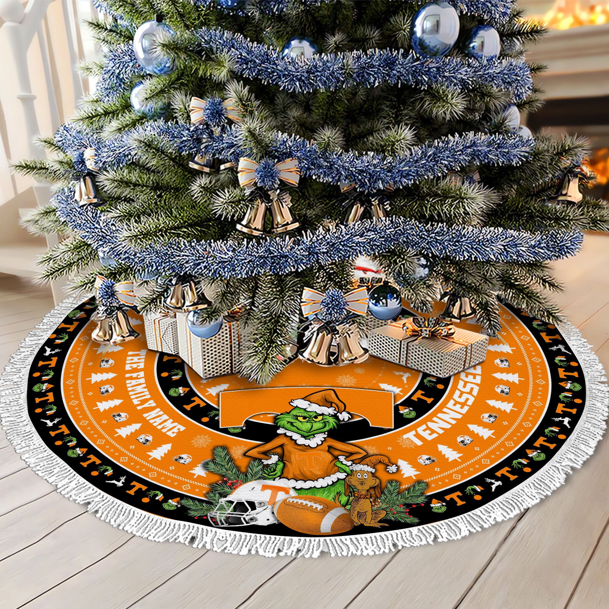 Tennessee Volunteers Tree Skirt Bordered Custom Family Name 2024 Version, Christmas Tree Skirt For Sport Fans, Christmas Decorations EHIVM-62779