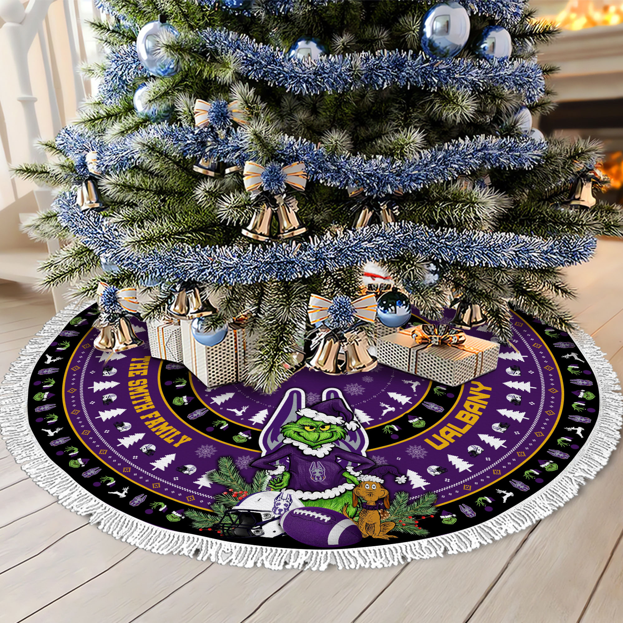 Albany Great Danes Tree Skirt Bordered Custom Family Name 2024 Version, Christmas Tree Skirt For Sport Fans, Christmas Decorations EHIVM-62779