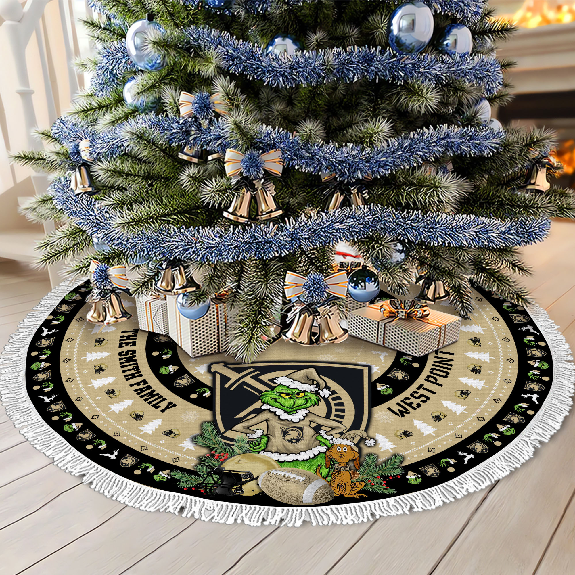 Army Black Knights Tree Skirt Bordered Custom Family Name 2024 Version, Christmas Tree Skirt For Sport Fans, Christmas Decorations EHIVM-62779