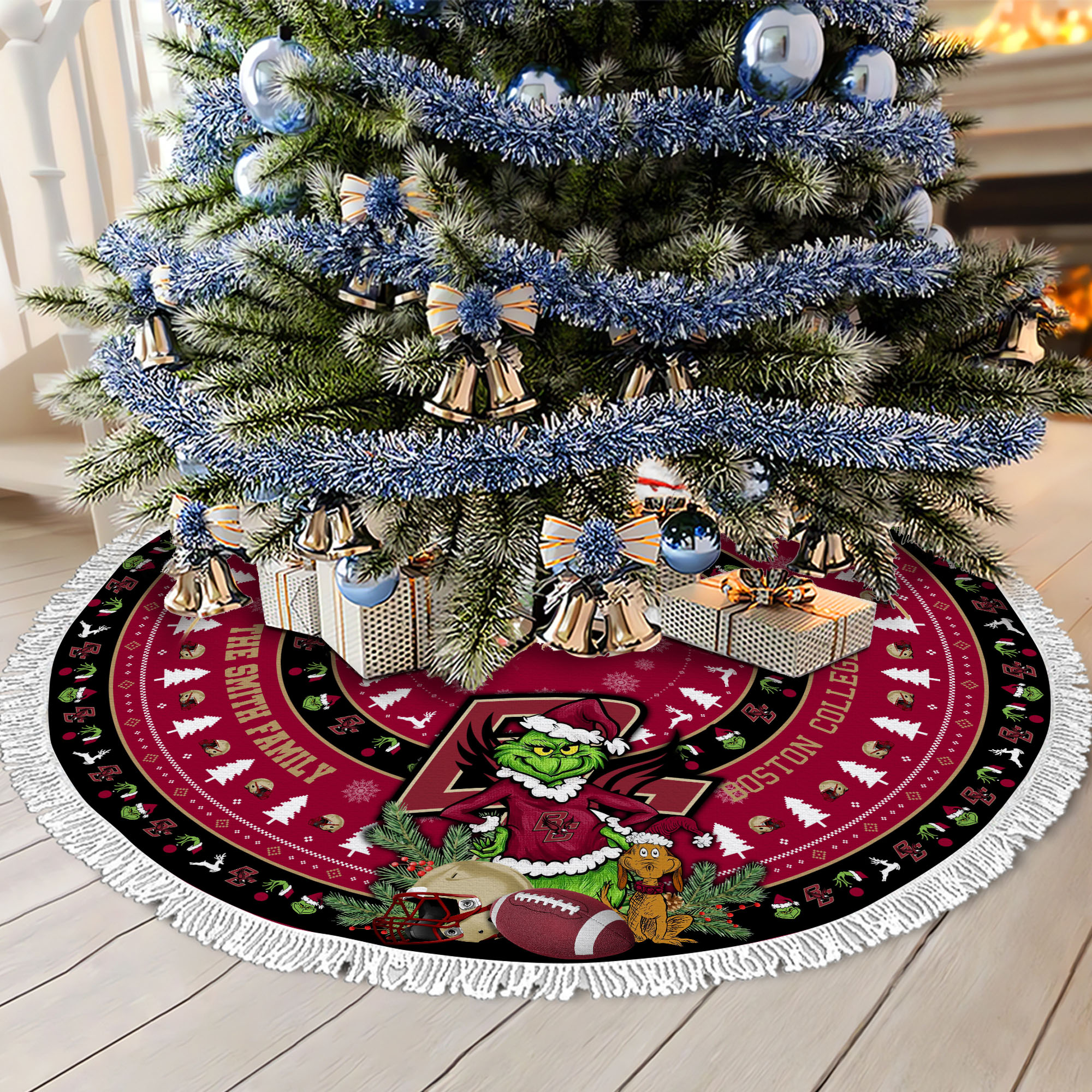 Boston College Eagles Tree Skirt Bordered Custom Family Name 2024 Version, Christmas Tree Skirt For Sport Fans, Christmas Decorations EHIVM-62779