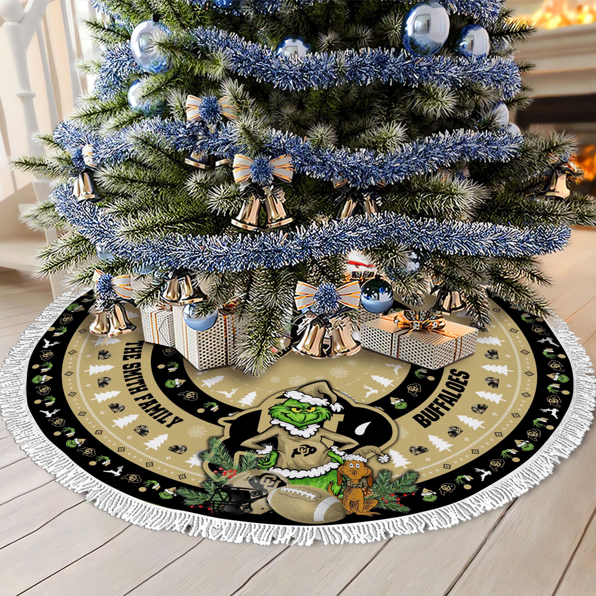 Colorado Buffaloes Tree Skirt Bordered Custom Family Name 2024 Version, Christmas Tree Skirt For Sport Fans, Christmas Decorations EHIVM-62779