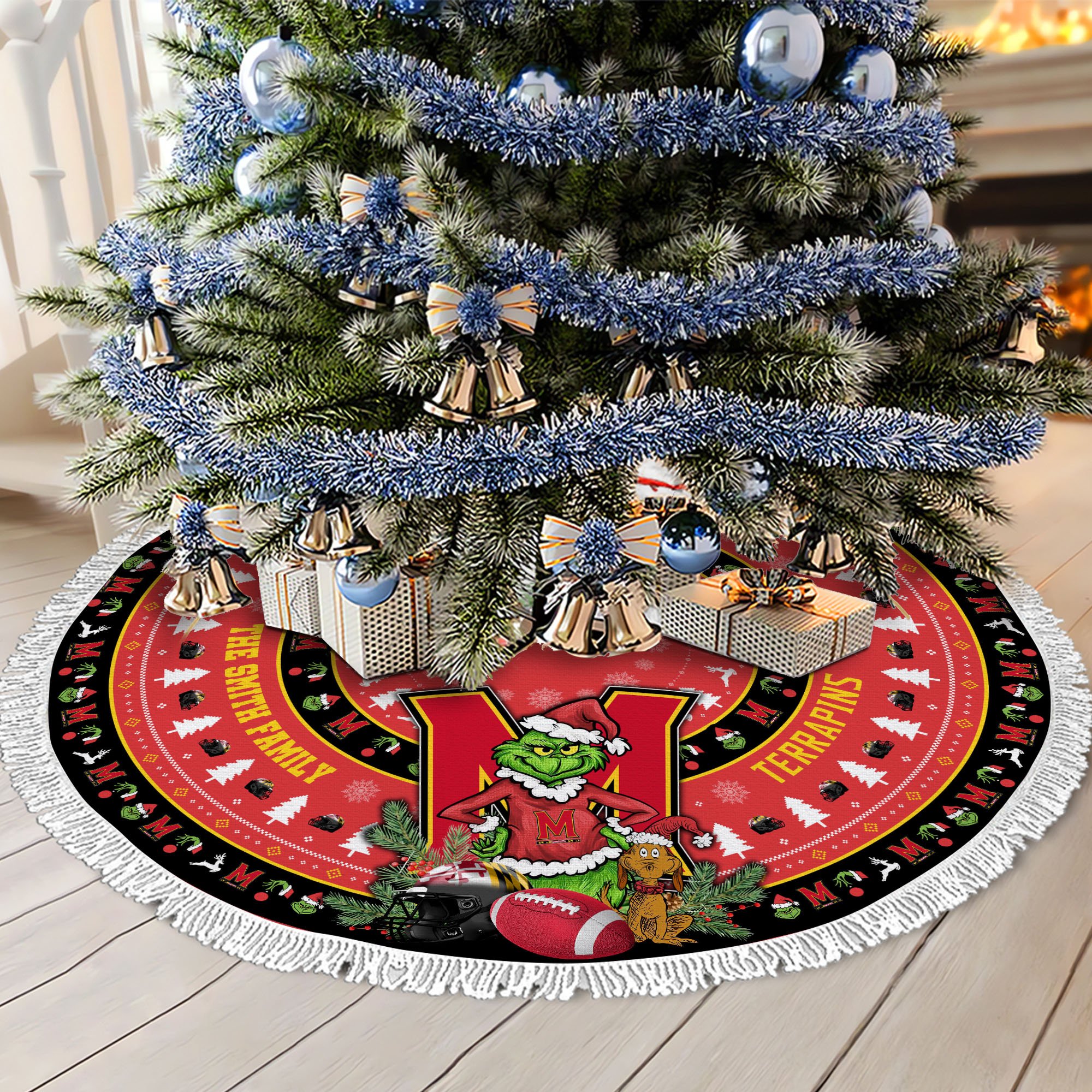 Maryland Terrapins Tree Skirt Bordered Custom Family Name 2024 Version, Christmas Tree Skirt For Sport Fans, Christmas Decorations EHIVM-62779