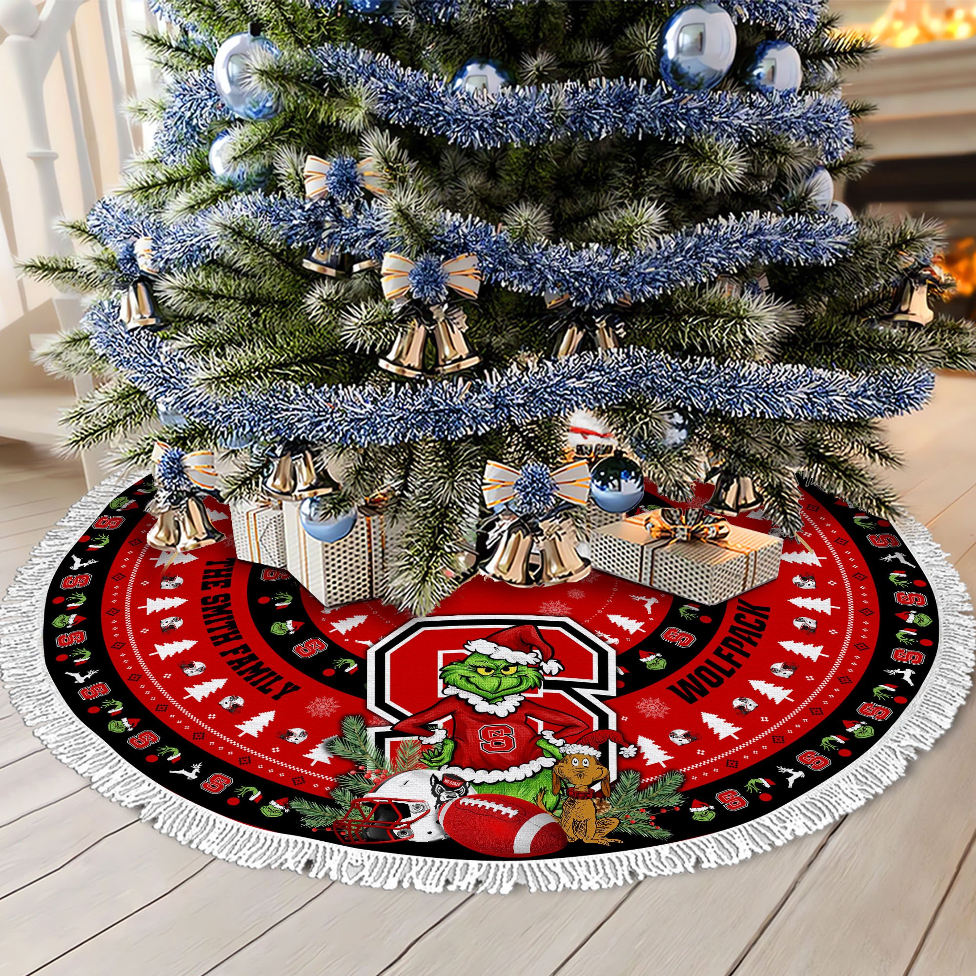 NC State Wolfpack Tree Skirt Bordered Custom Family Name 2024 Version, Christmas Tree Skirt For Sport Fans, Christmas Decorations EHIVM-62779