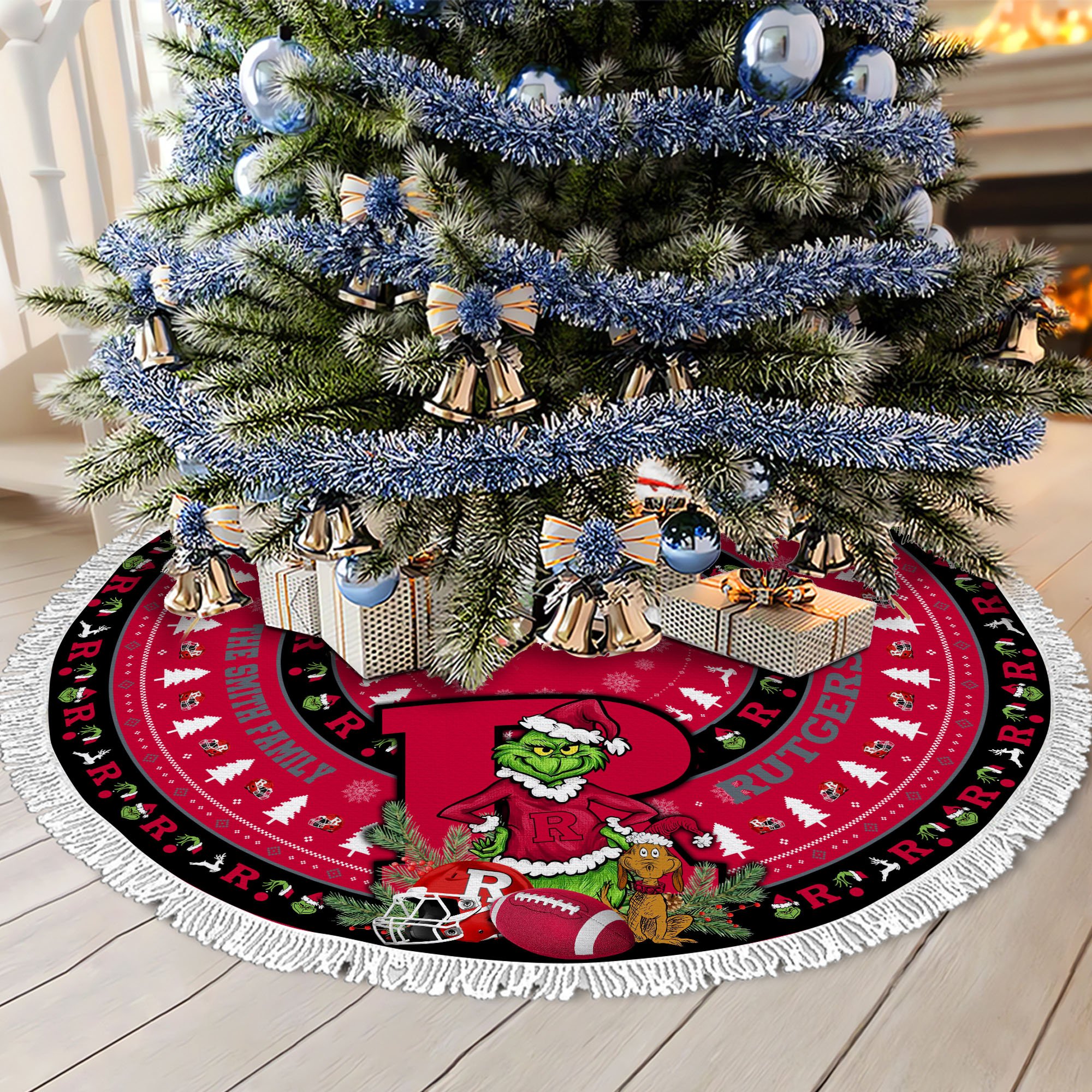 Rutgers Scarlet Knights Tree Skirt Bordered Custom Family Name 2024 Version, Christmas Tree Skirt For Sport Fans, Christmas Decorations EHIVM-62779