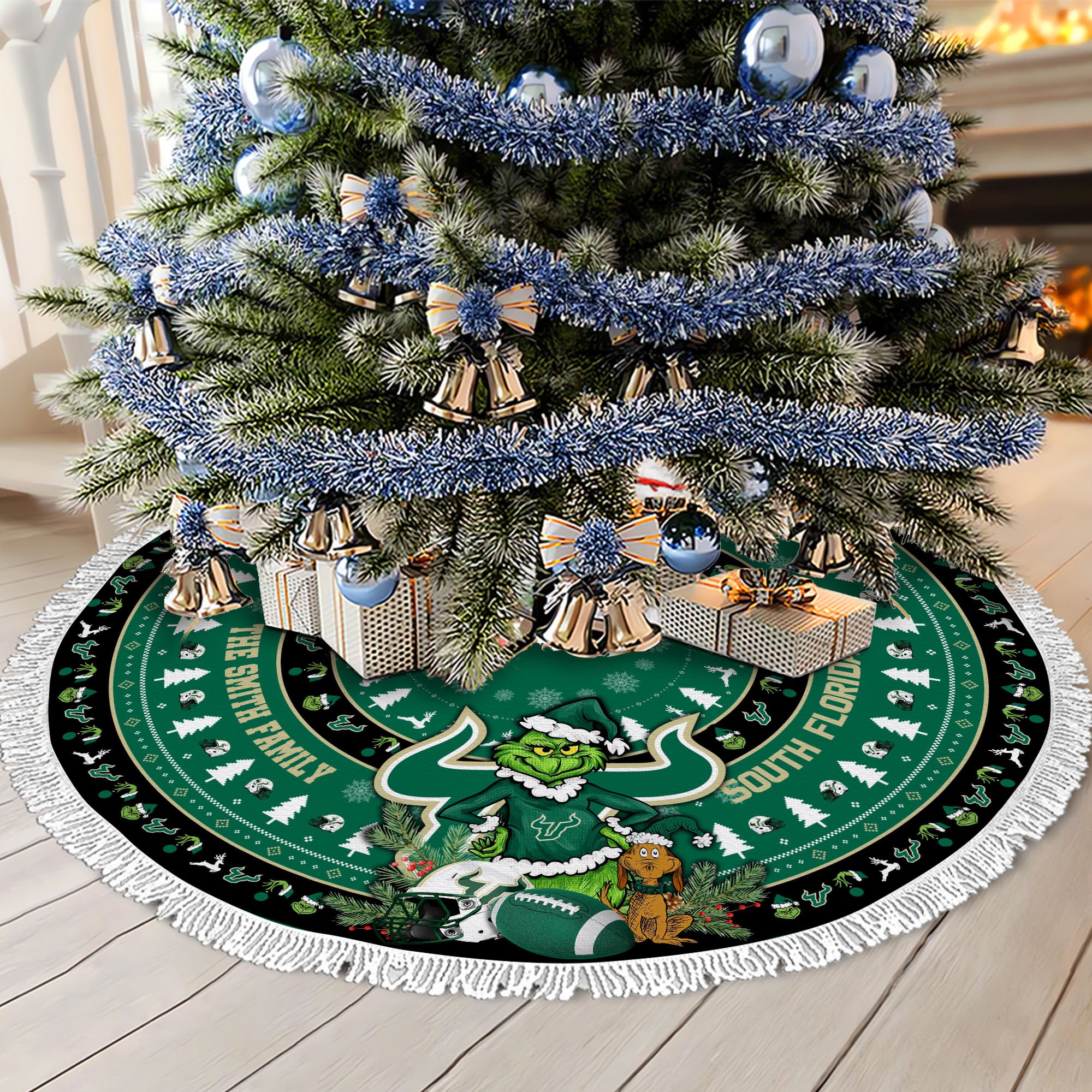 South Florida Bulls Tree Skirt Bordered Custom Family Name 2024 Version, Christmas Tree Skirt For Sport Fans, Christmas Decorations EHIVM-62779