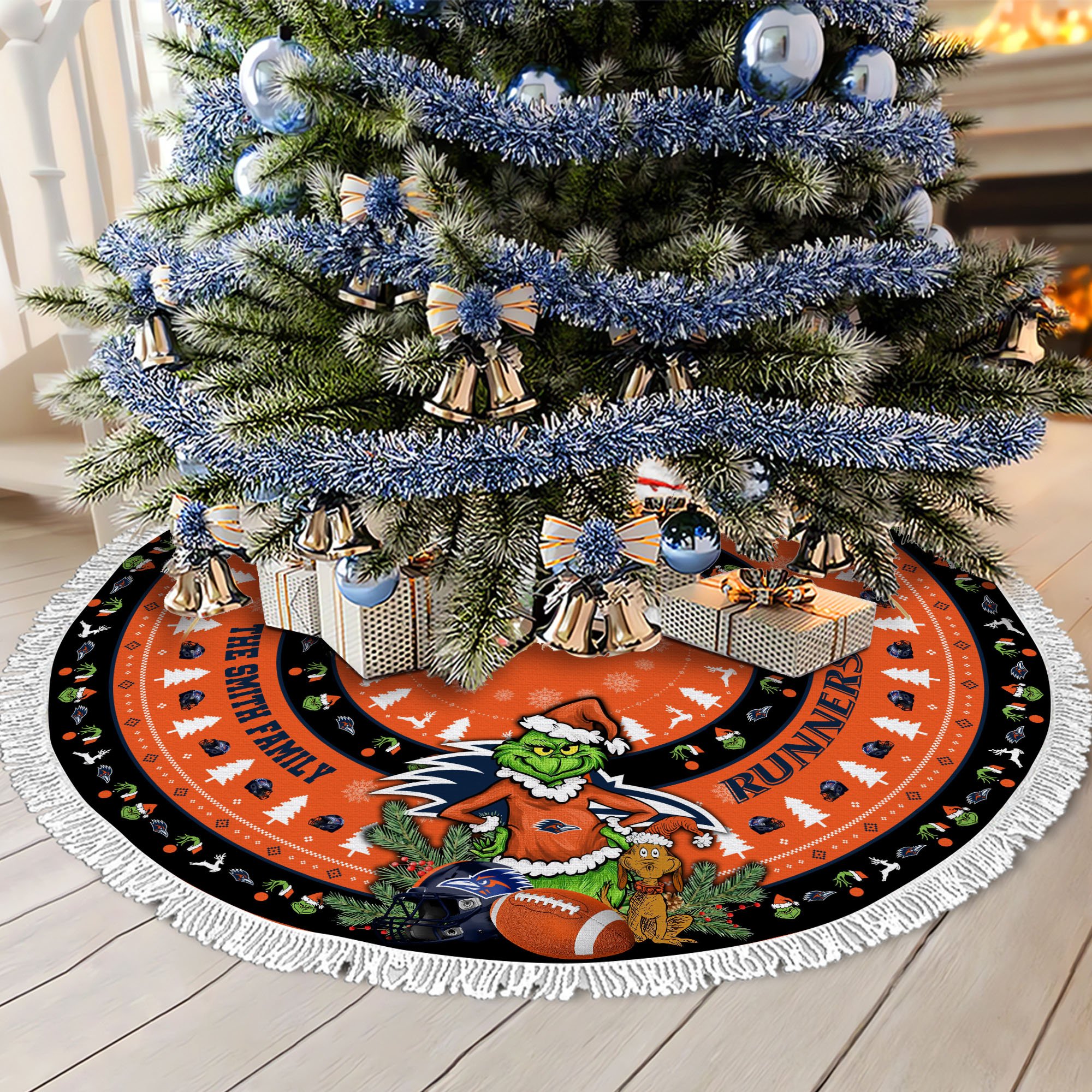 UTSA Roadrunners Tree Skirt Bordered Custom Family Name 2024 Version, Christmas Tree Skirt For Sport Fans, Christmas Decorations EHIVM-62779