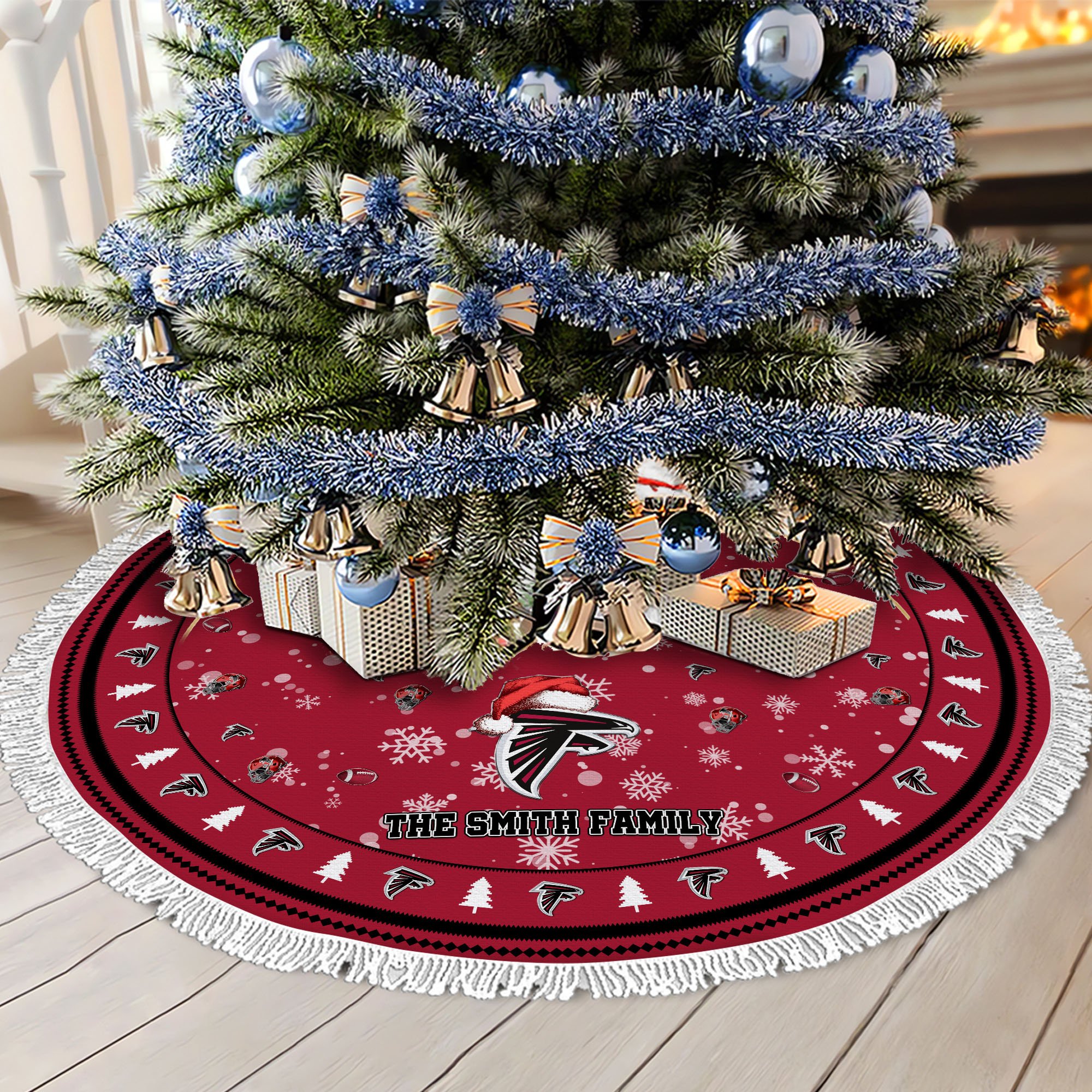 Atlanta Falcons Tree Skirt Bordered Custom Family Name 2024 Version, Christmas Tree Skirt For Sport Fans, Christmas Decorations EHIVM-62752