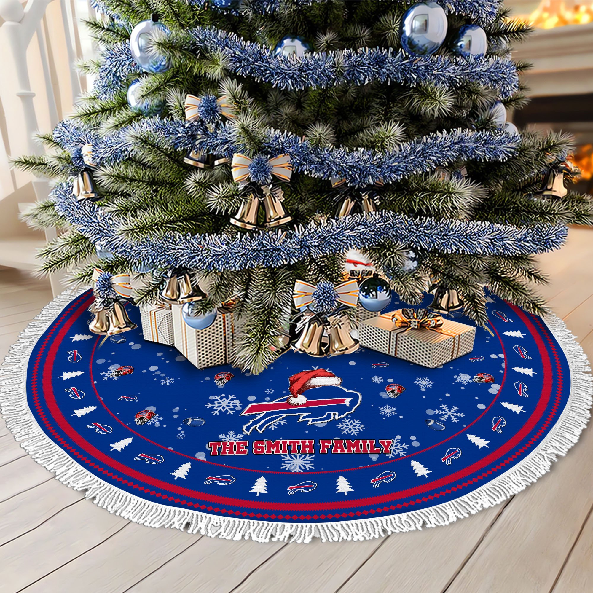 Buffalo Bills Tree Skirt Bordered Custom Family Name 2024 Version, Christmas Tree Skirt For Sport Fans, Christmas Decorations EHIVM-62752