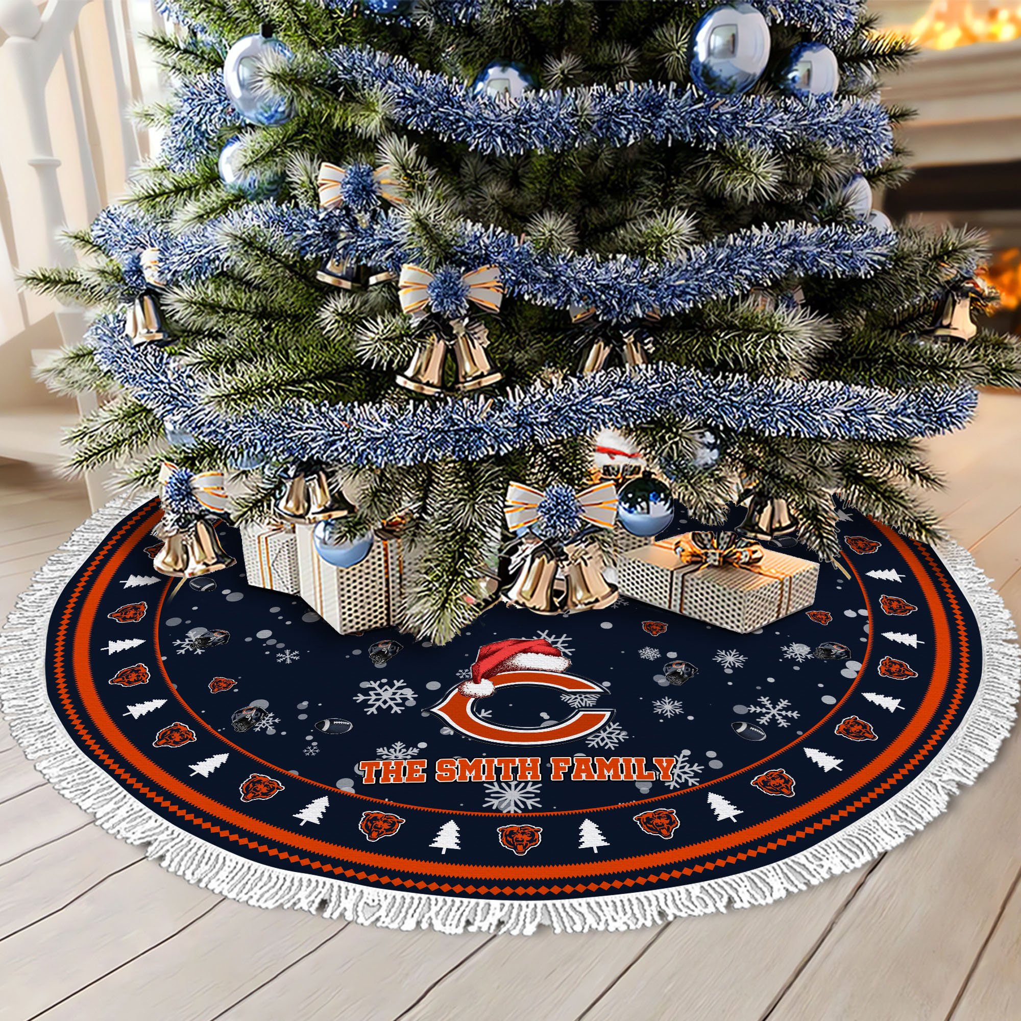 Chicago Bears Tree Skirt Bordered Custom Family Name 2024 Version, Christmas Tree Skirt For Sport Fans, Christmas Decorations EHIVM-62752