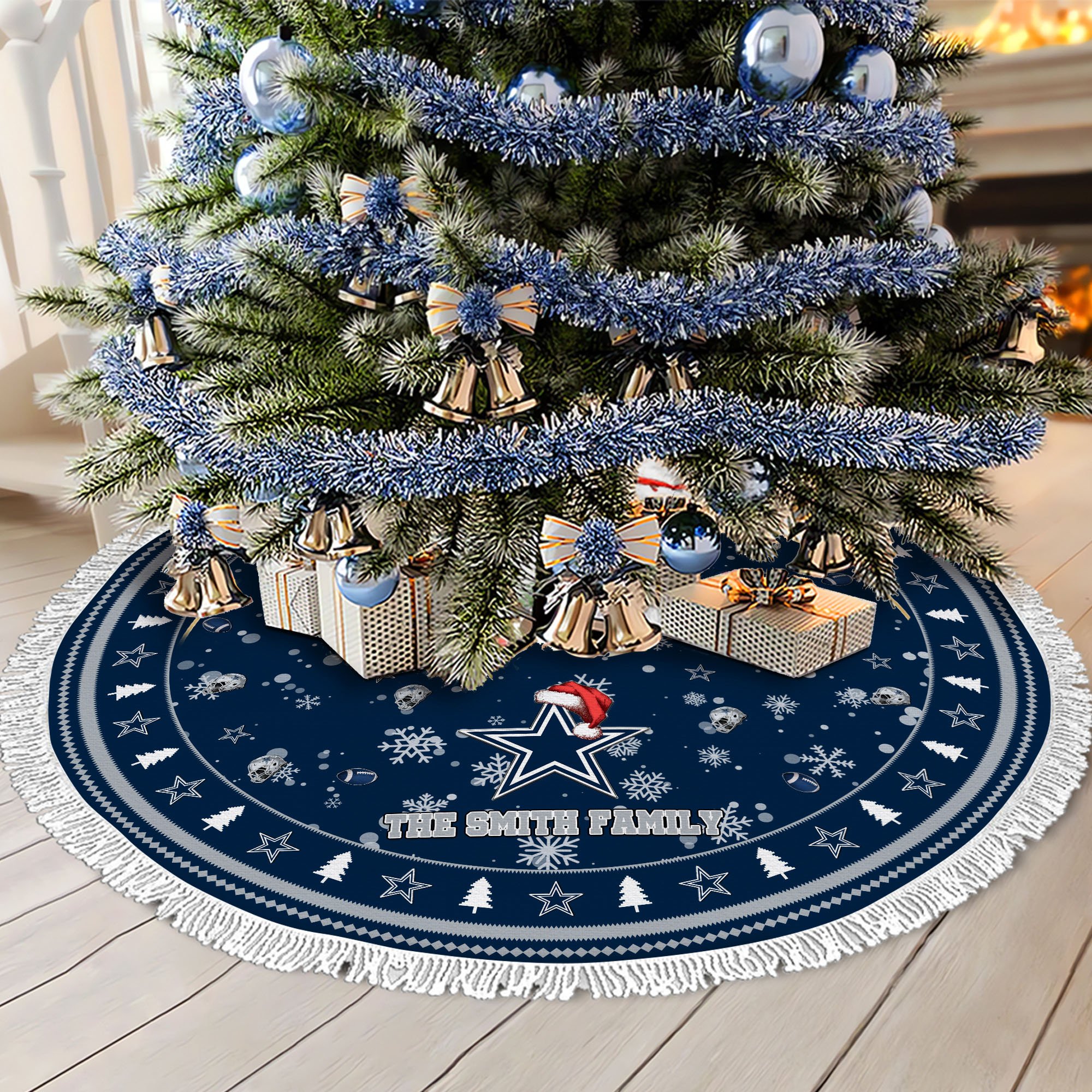 Dallas Cowboys Tree Skirt Bordered Custom Family Name 2024 Version, Christmas Tree Skirt For Sport Fans, Christmas Decorations EHIVM-62752