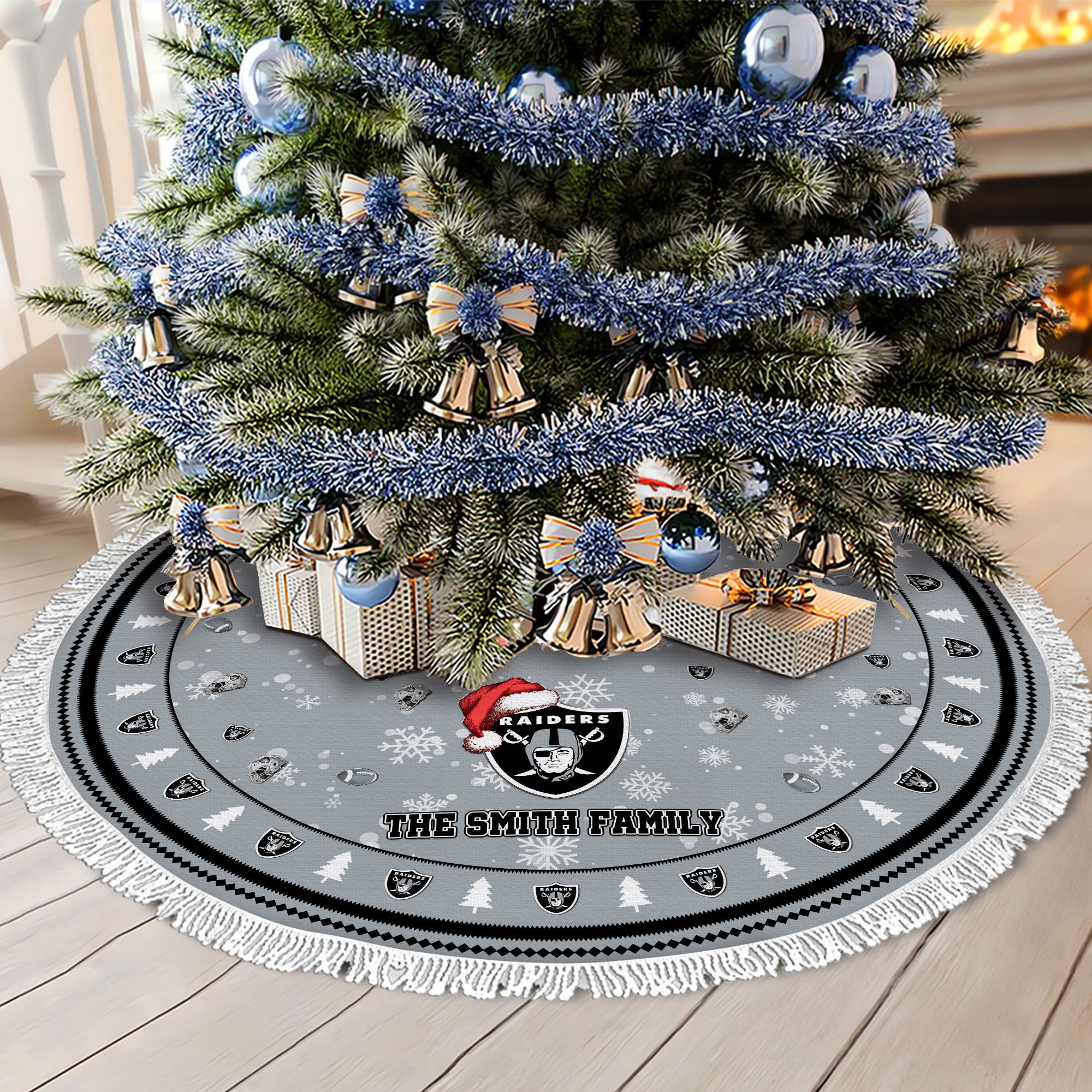 Las Vegas Raiders Tree Skirt Bordered Custom Family Name 2024 Version, Christmas Tree Skirt For Sport Fans, Christmas Decorations EHIVM-62752