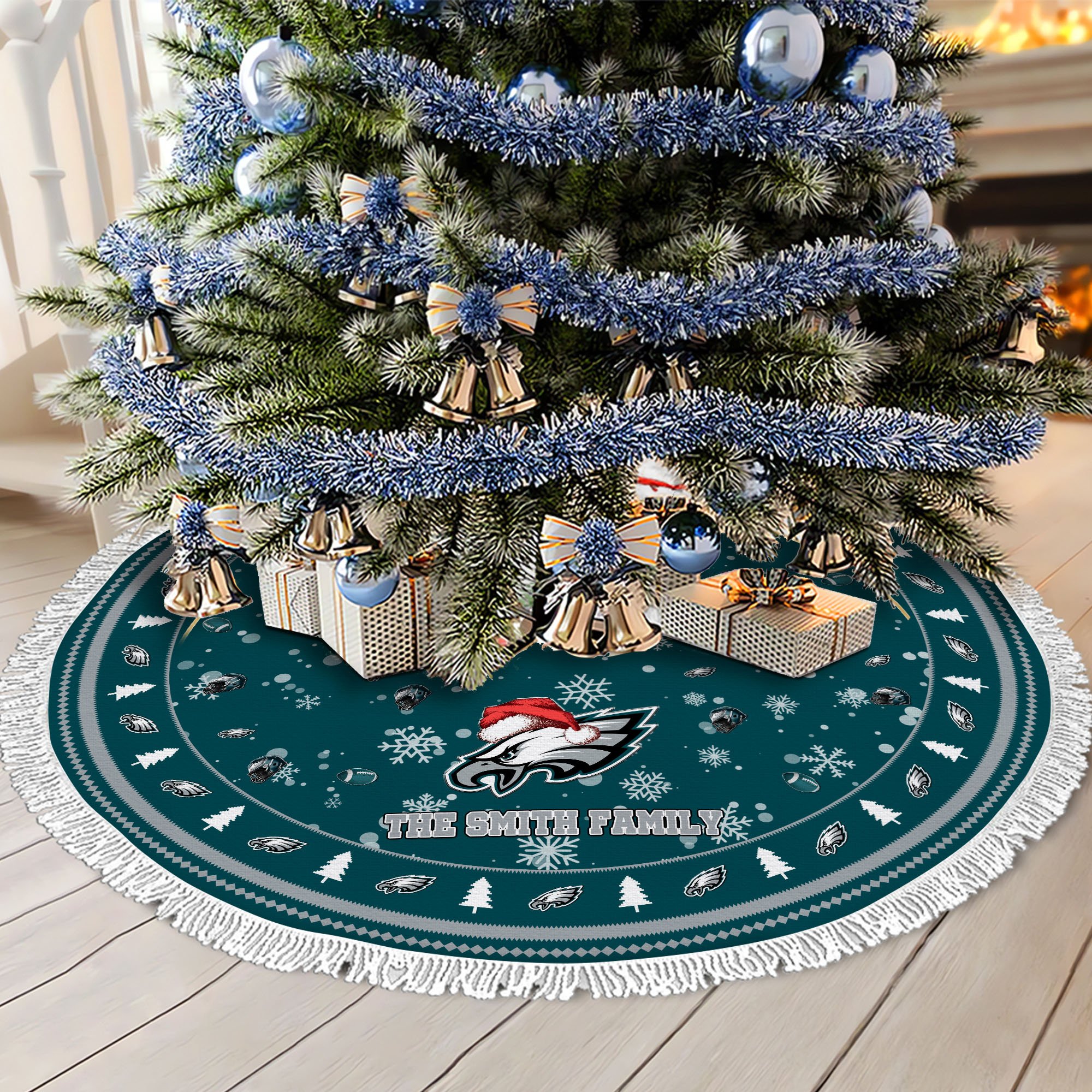 Philadelphia Eagles Tree Skirt Bordered Custom Family Name 2024 Version, Christmas Tree Skirt For Sport Fans, Christmas Decorations EHIVM-62752