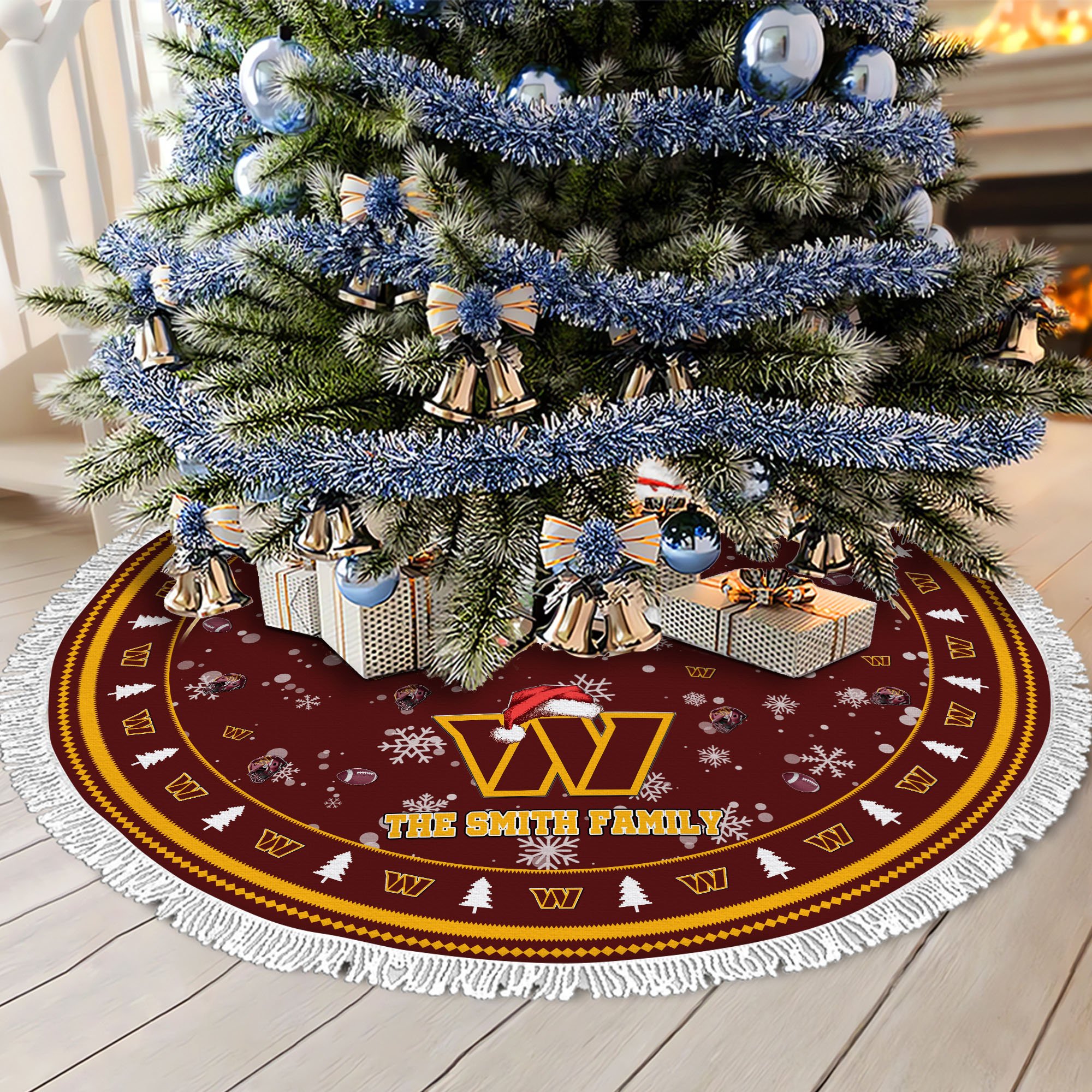 Washington Commanders Tree Skirt Bordered Custom Family Name 2024 Version, Christmas Tree Skirt For Sport Fans, Christmas Decorations EHIVM-62752