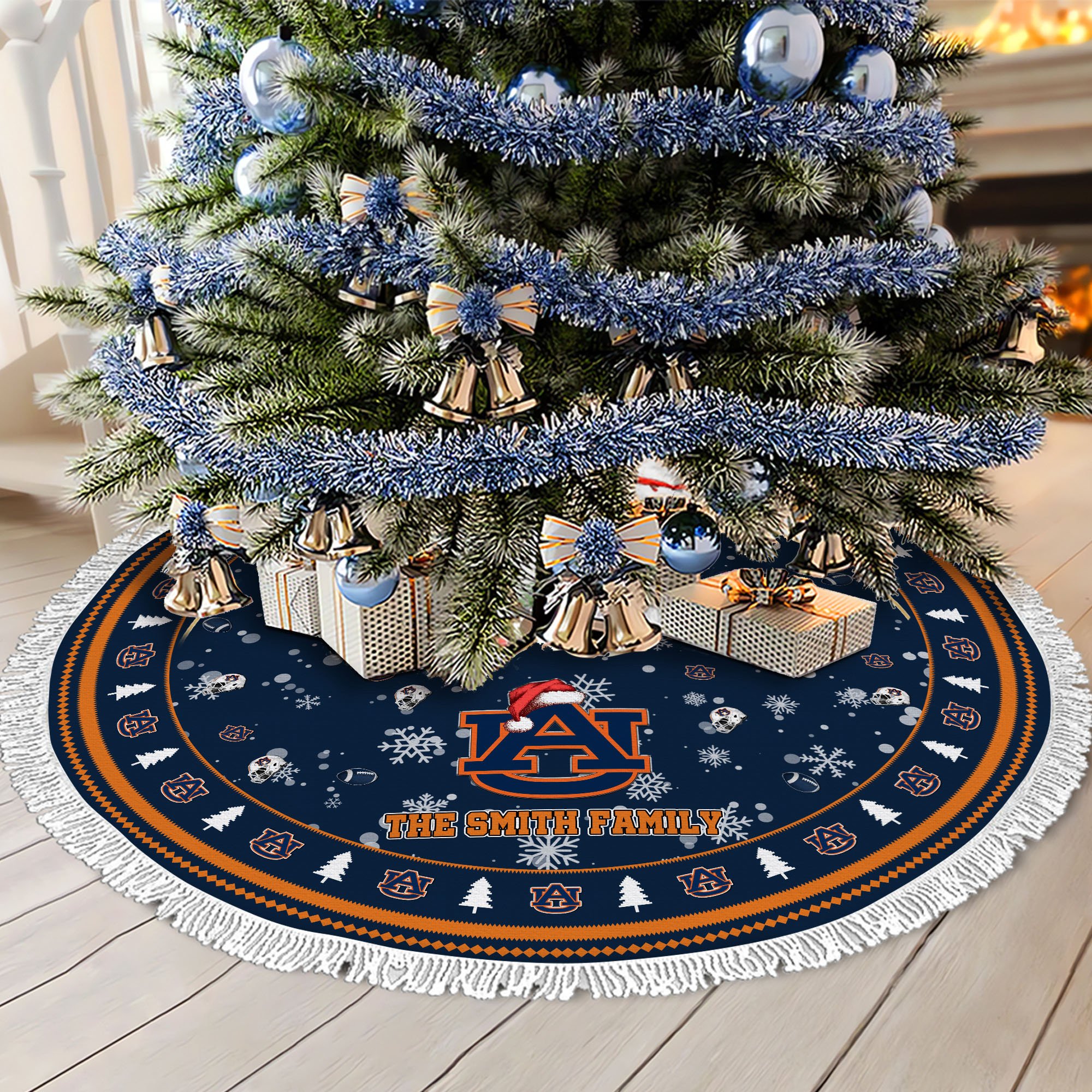 Auburn Tigers Tree Skirt Bordered Custom Family Name 2024 Version, Christmas Tree Skirt For Sport Fans, Christmas Decorations EHIVM-62778