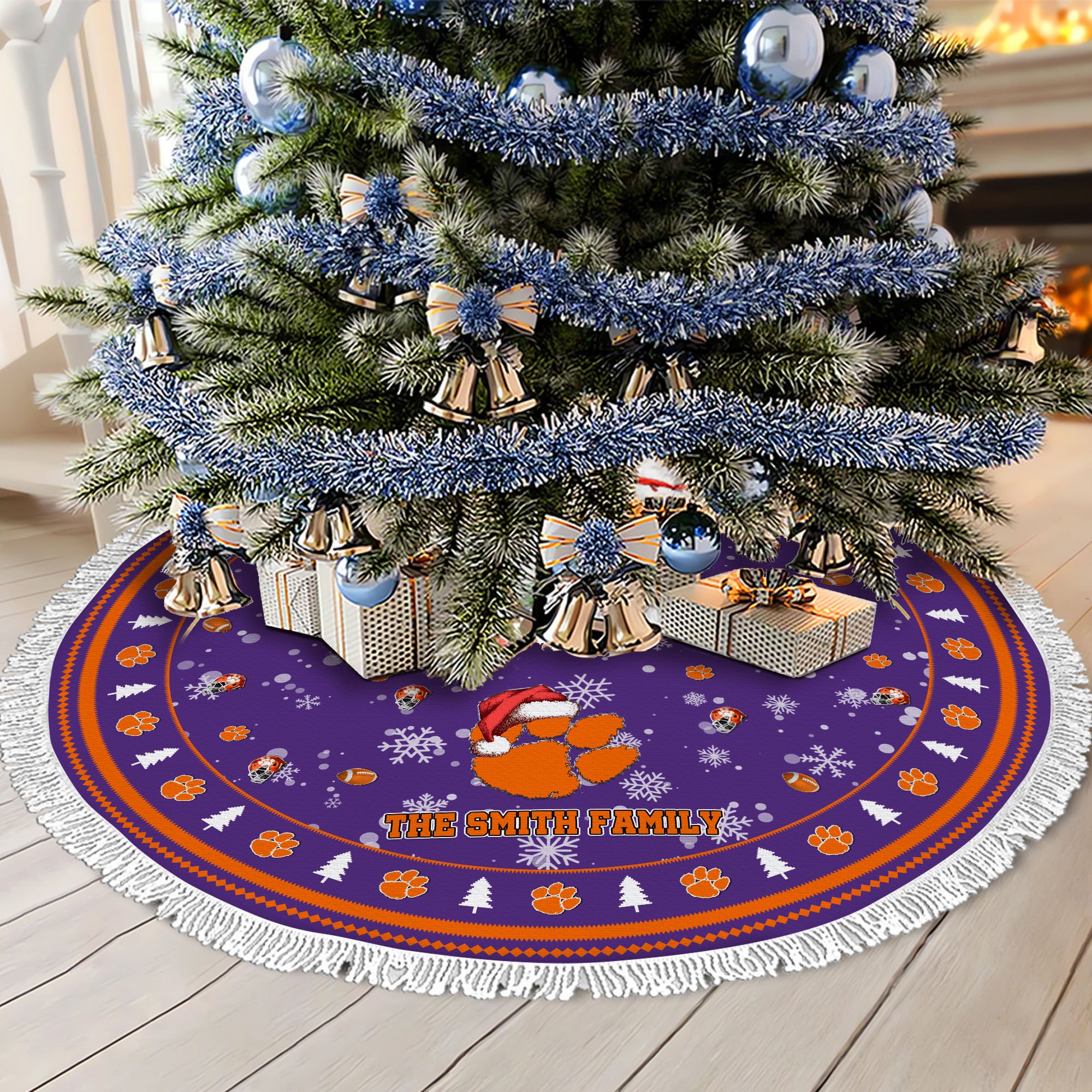 Clemson Tigers Tree Skirt Bordered Custom Family Name 2024 Version, Christmas Tree Skirt For Sport Fans, Christmas Decorations EHIVM-62778