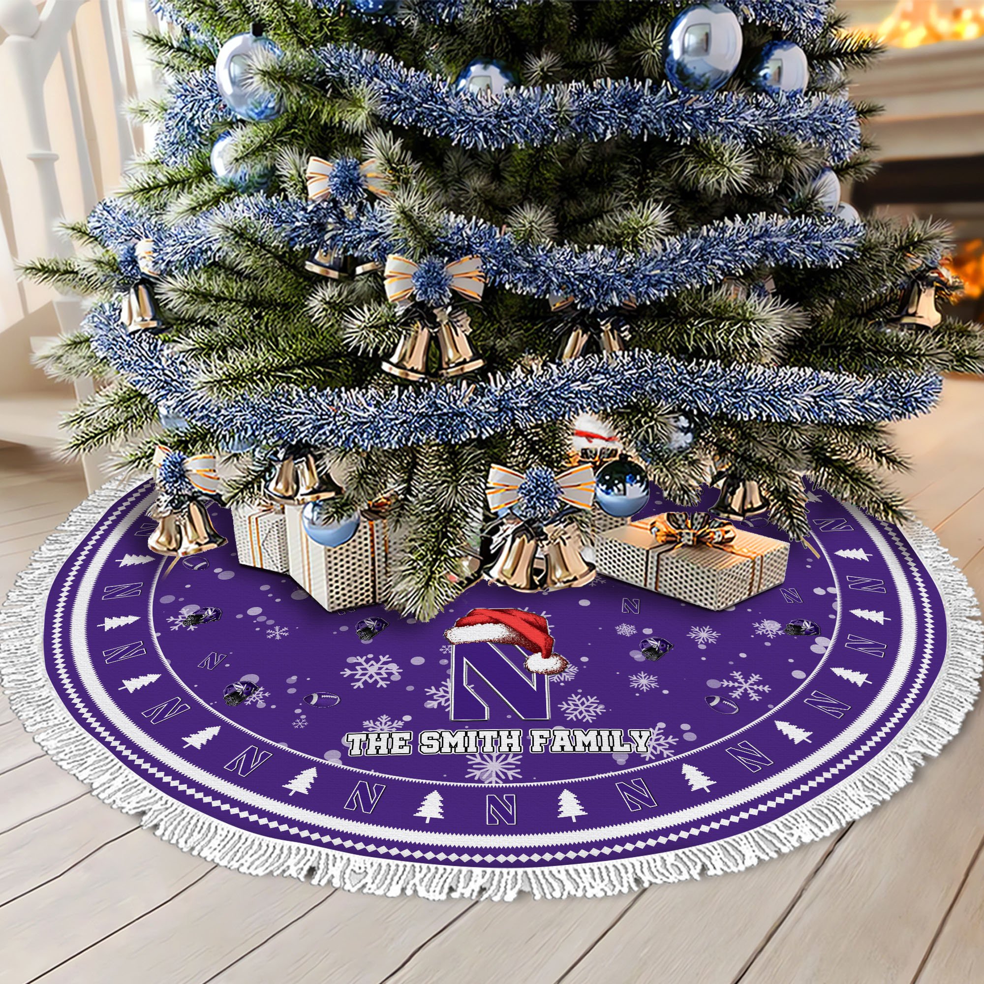 Northwestern Wildcats Tree Skirt Bordered Custom Family Name 2024 Version, Christmas Tree Skirt For Sport Fans, Christmas Decorations EHIVM-62778