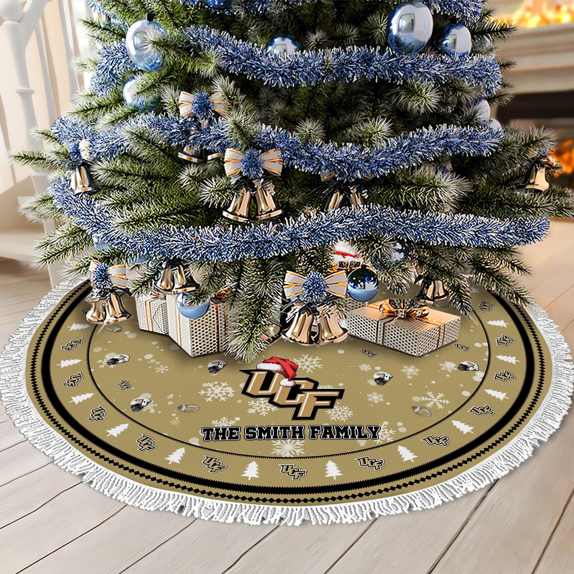 UCF Knights Tree Skirt Bordered Custom Family Name 2024 Version, Christmas Tree Skirt For Sport Fans, Christmas Decorations EHIVM-62778