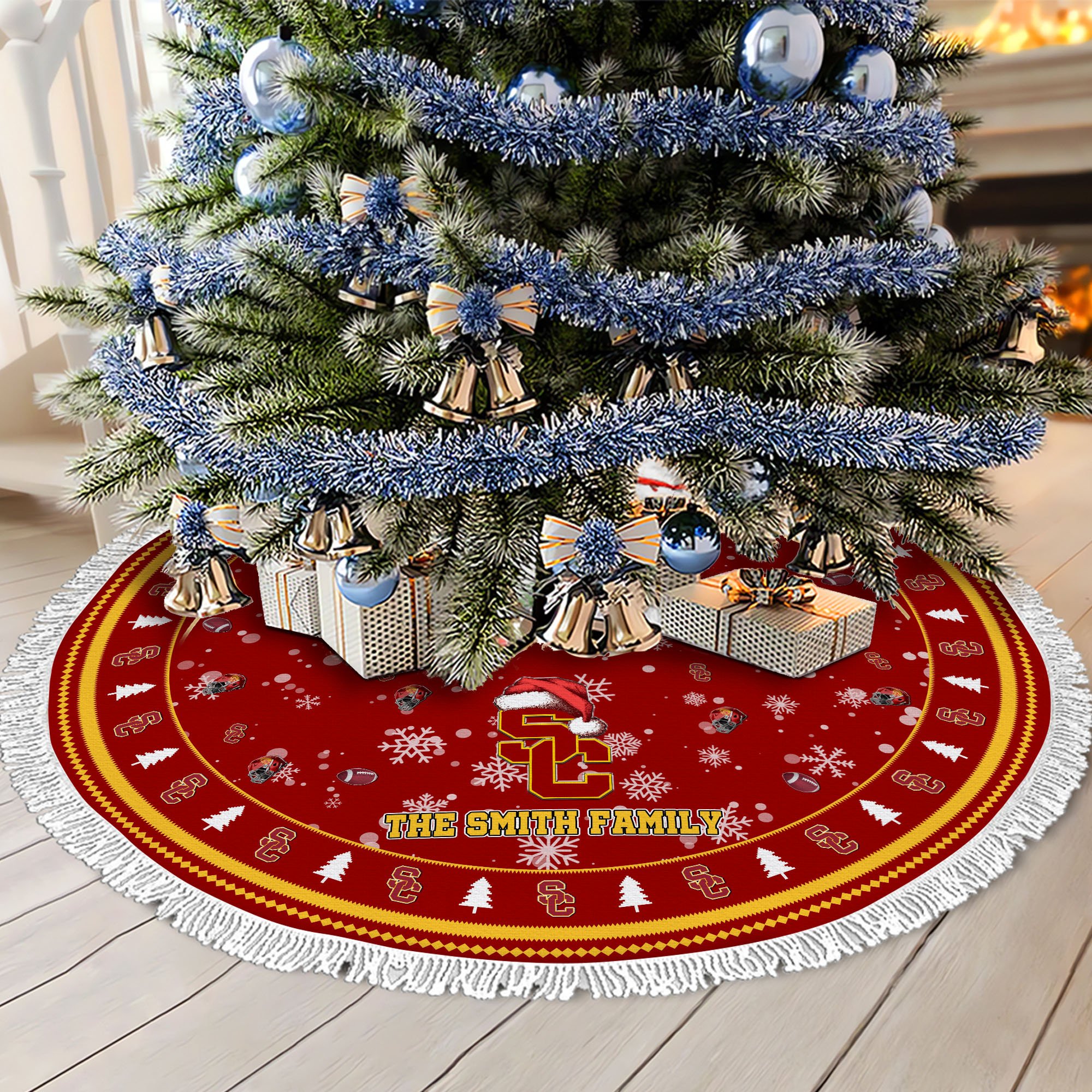 USC Trojans Tree Skirt Bordered Custom Family Name 2024 Version, Christmas Tree Skirt For Sport Fans, Christmas Decorations EHIVM-62778