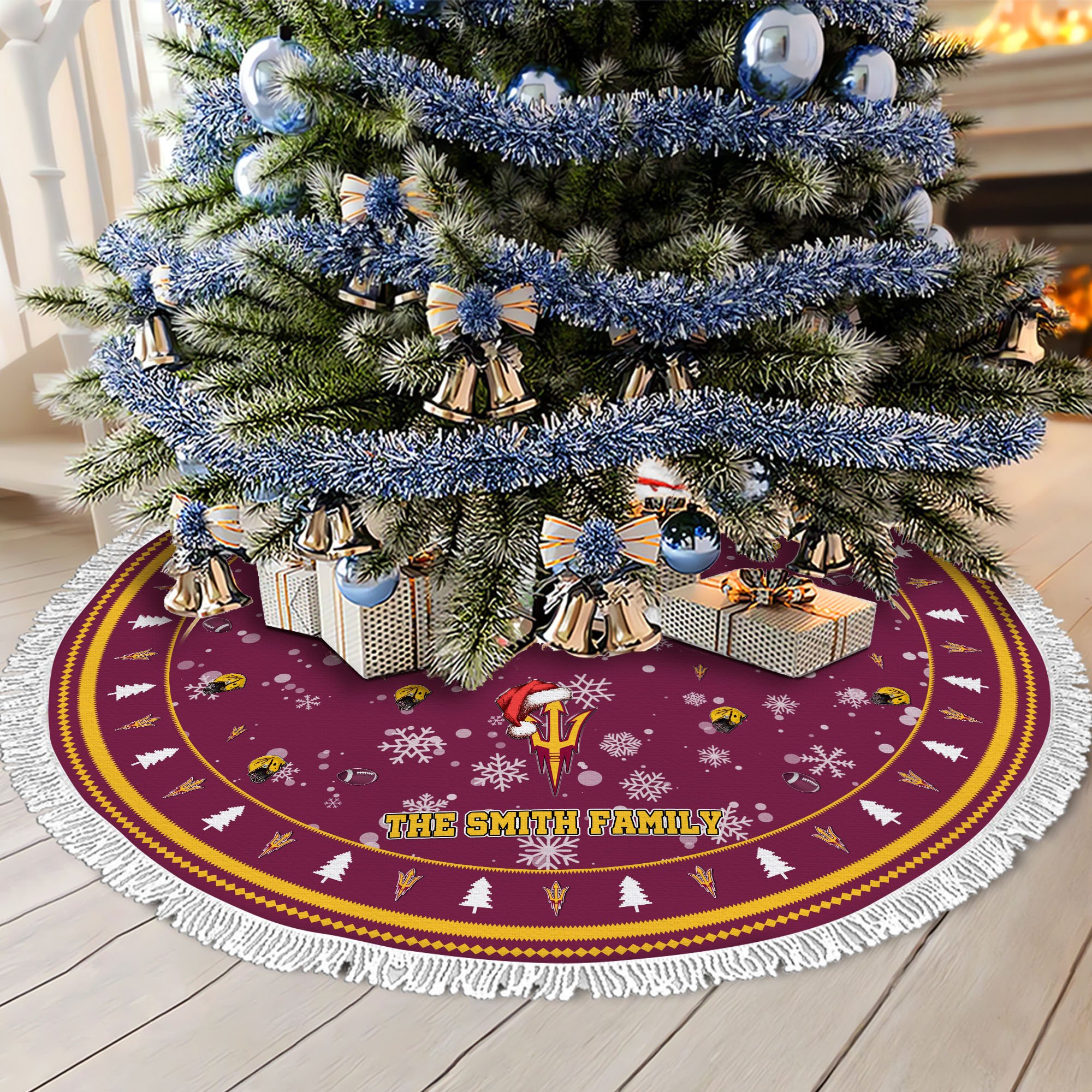 Arizona State Sun Devils Tree Skirt Bordered Custom Family Name 2024 Version, Christmas Tree Skirt For Sport Fans, Christmas Decorations EHIVM-62778