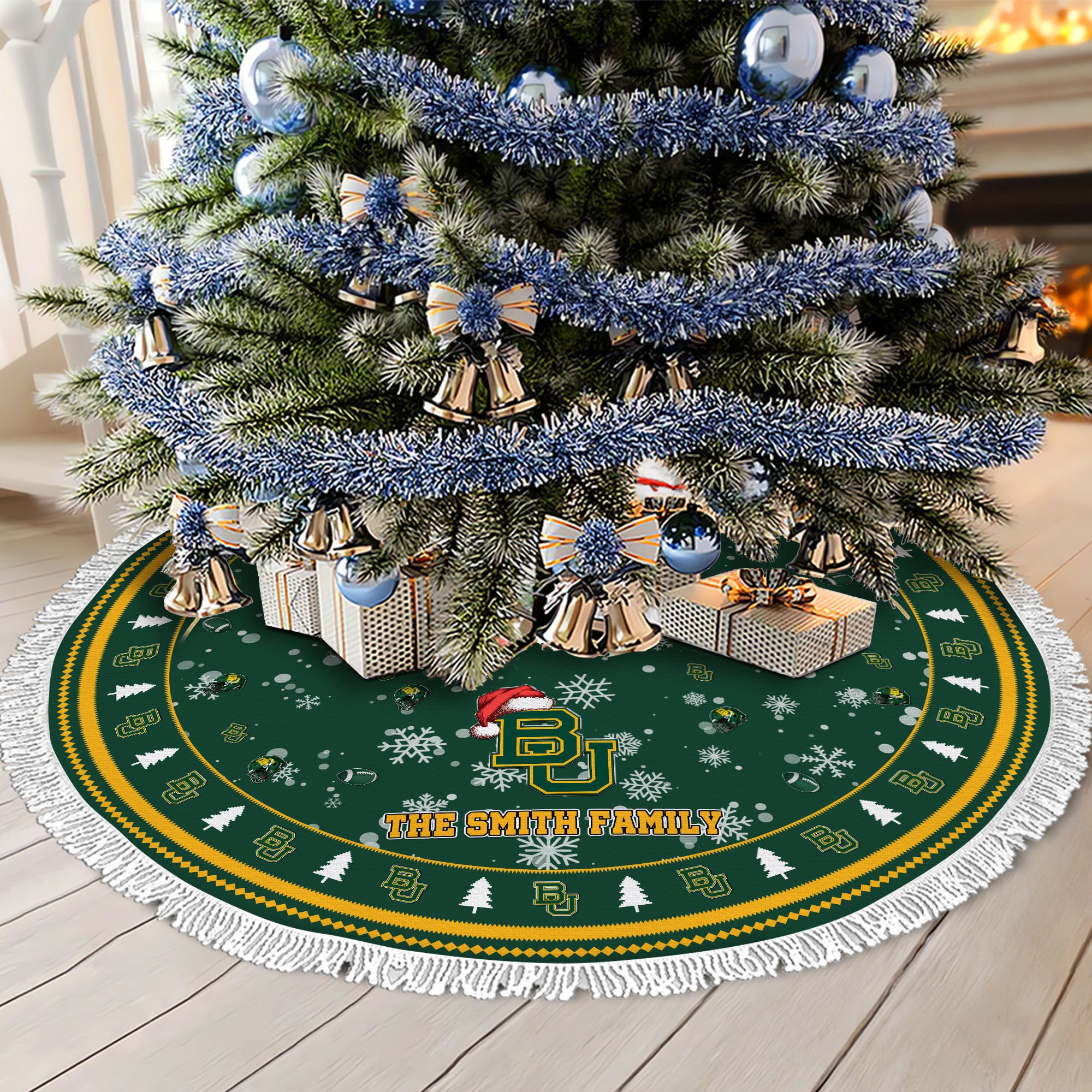 Baylor Bears Tree Skirt Bordered Custom Family Name 2024 Version, Christmas Tree Skirt For Sport Fans, Christmas Decorations EHIVM-62778