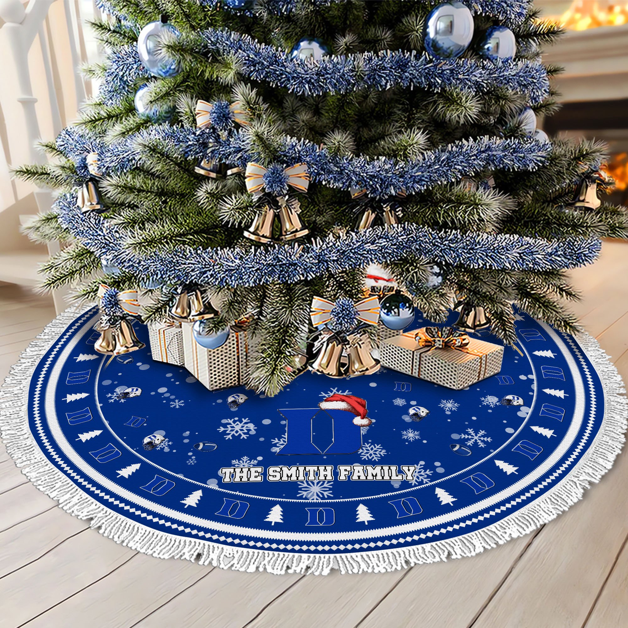 Duke Blue Devils Tree Skirt Bordered Custom Family Name 2024 Version, Christmas Tree Skirt For Sport Fans, Christmas Decorations EHIVM-62778