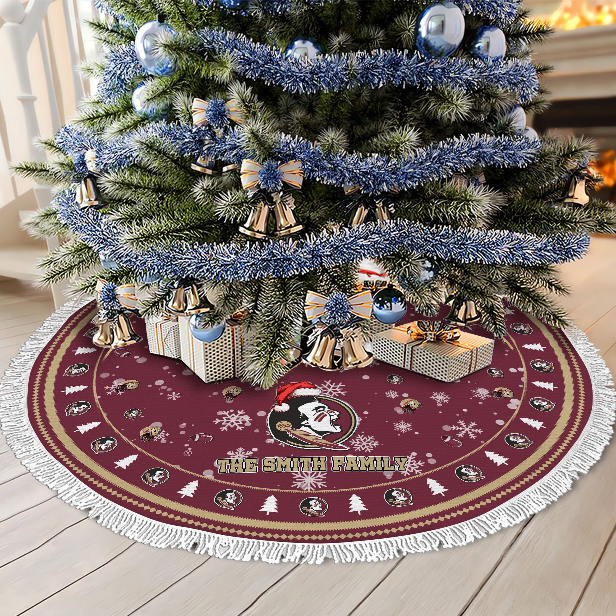 Florida State Seminoles Tree Skirt Bordered Custom Family Name 2024 Version, Christmas Tree Skirt For Sport Fans, Christmas Decorations EHIVM-62778