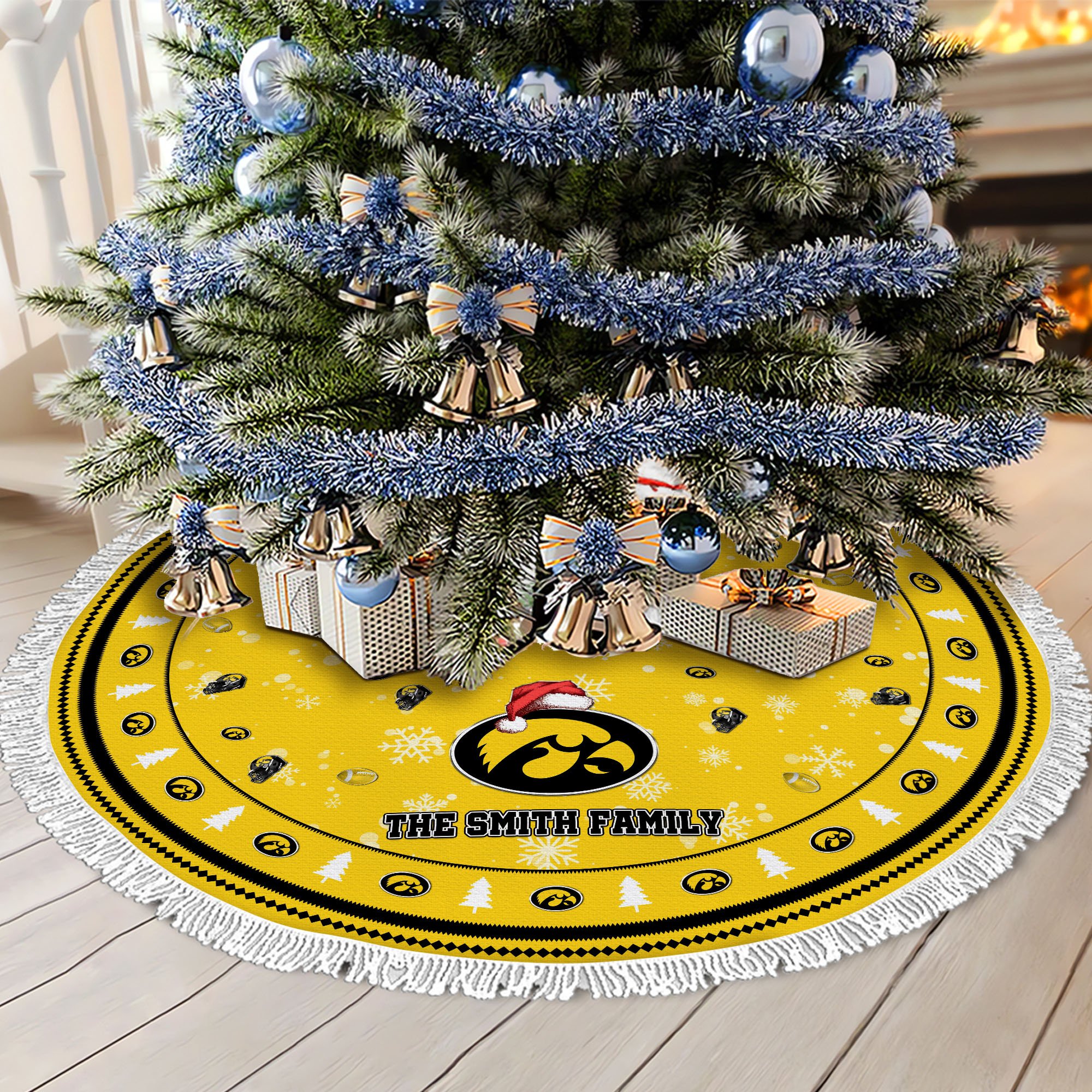 Iowa Hawkeyes Tree Skirt Bordered Custom Family Name 2024 Version, Christmas Tree Skirt For Sport Fans, Christmas Decorations EHIVM-62778