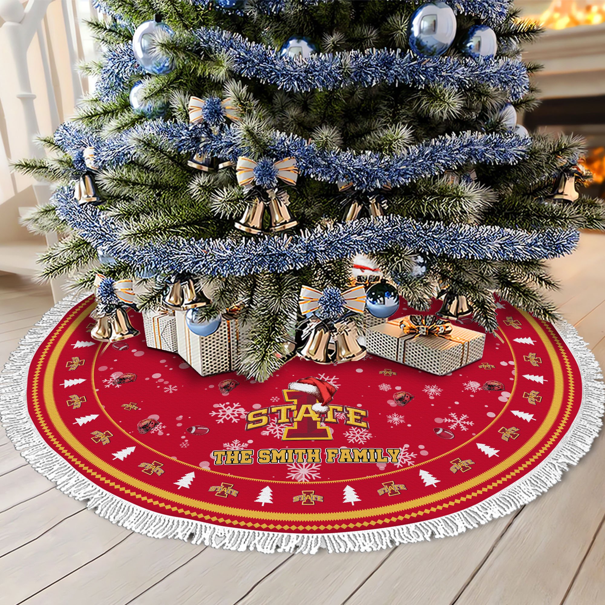 Iowa State Cyclones Tree Skirt Bordered Custom Family Name 2024 Version, Christmas Tree Skirt For Sport Fans, Christmas Decorations EHIVM-62778