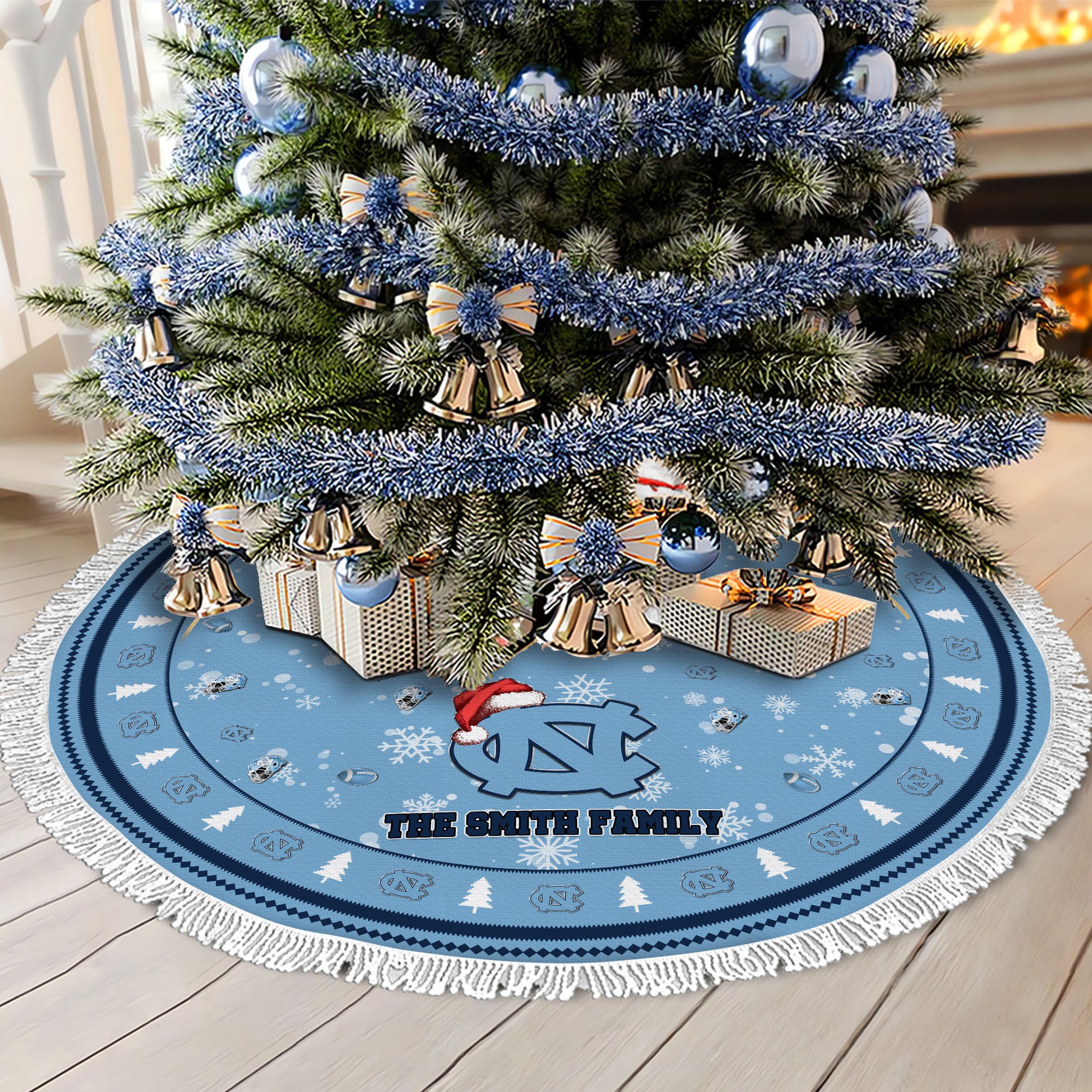 North Carolina Tar Heels Tree Skirt Bordered Custom Family Name 2024 Version, Christmas Tree Skirt For Sport Fans, Christmas Decorations EHIVM-62778