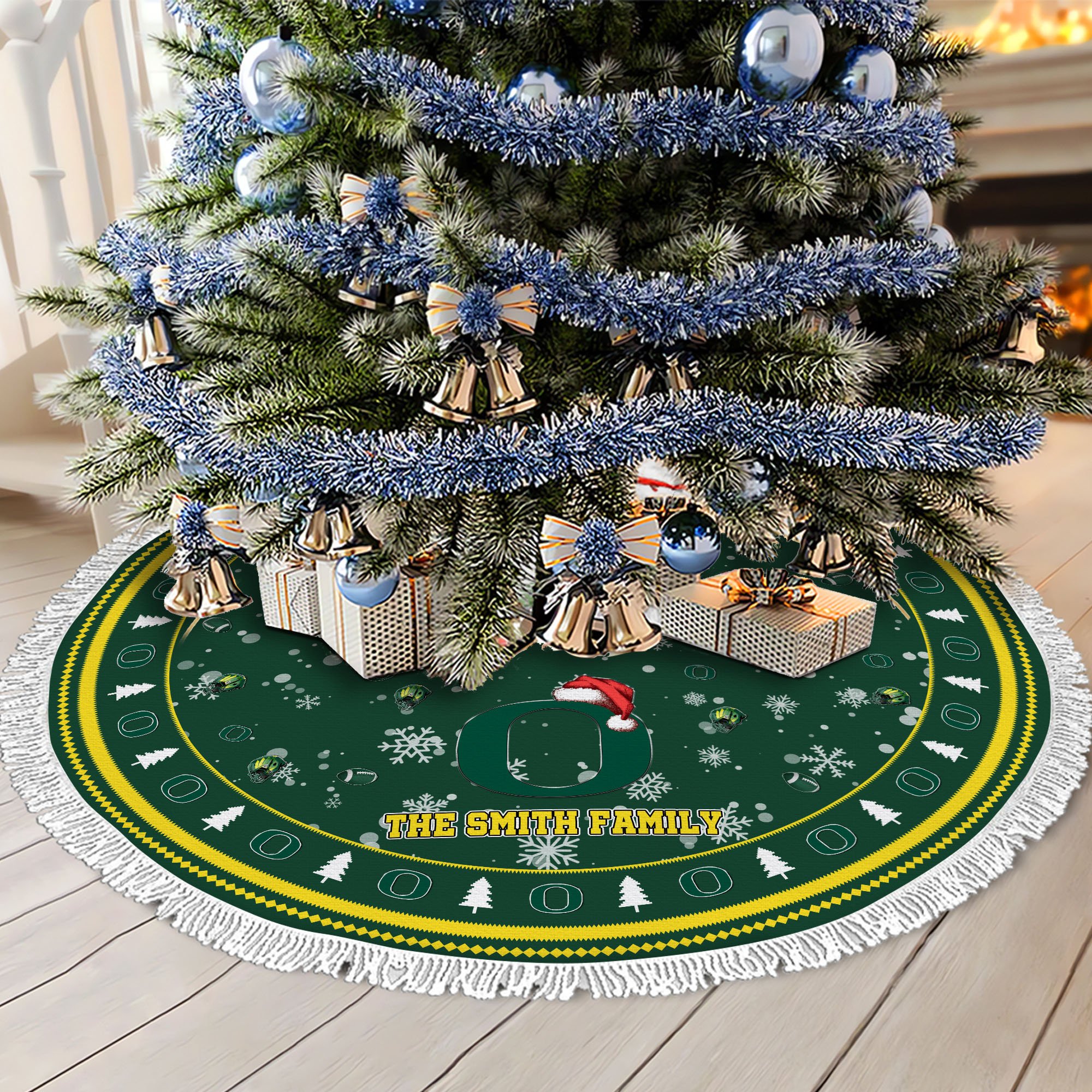 Oregon Ducks Tree Skirt Bordered Custom Family Name 2024 Version, Christmas Tree Skirt For Sport Fans, Christmas Decorations EHIVM-62778