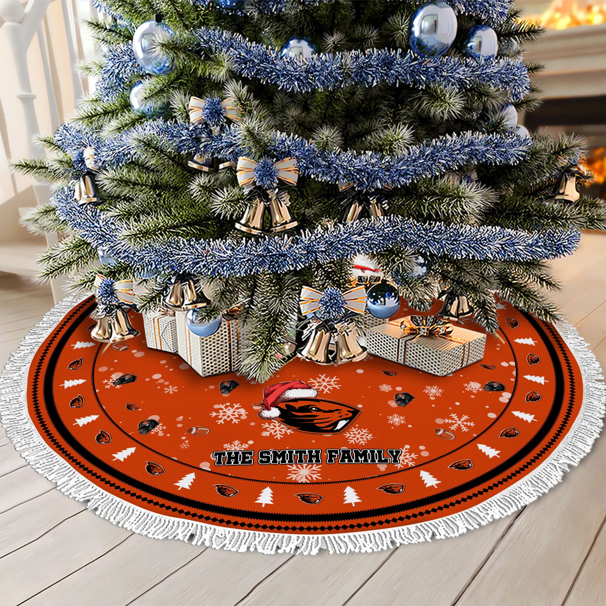 Oregon State Beavers Tree Skirt Bordered Custom Family Name 2024 Version, Christmas Tree Skirt For Sport Fans, Christmas Decorations EHIVM-62778